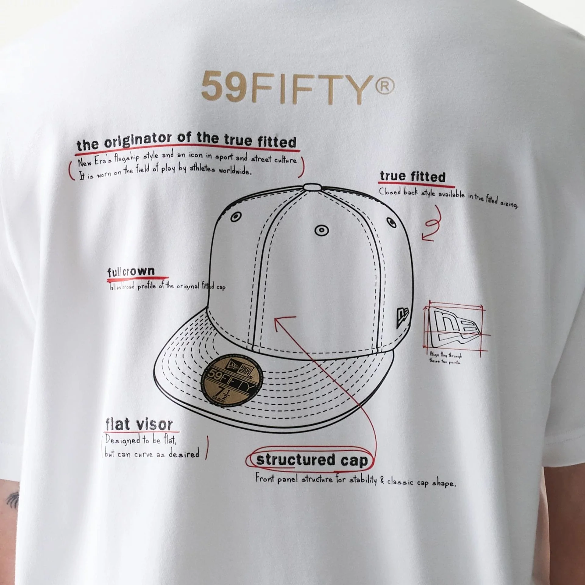 59FIFTY Fitted Cap Description Graphic White T-Shirt - Image 6