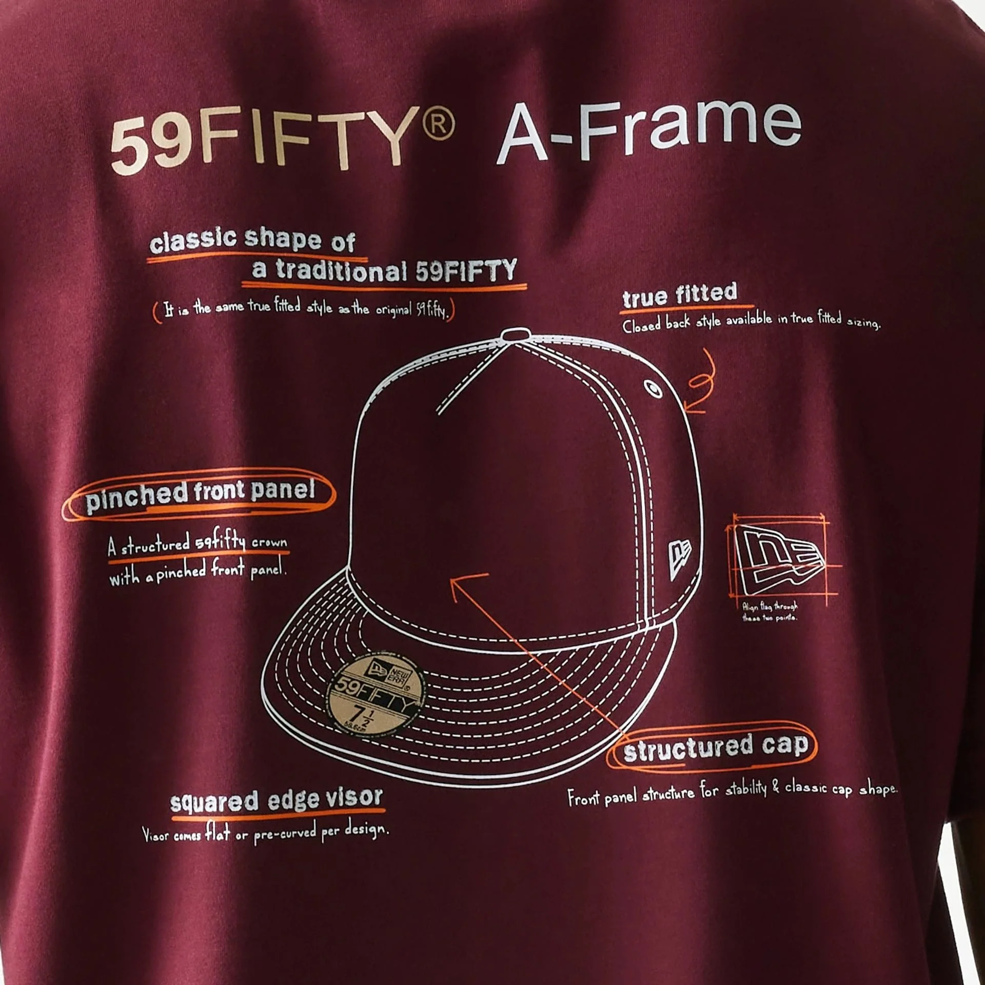 A-Frame 59FIFTY Fitted Cap Description Graphic Dark Red T-Shirt - Image 6