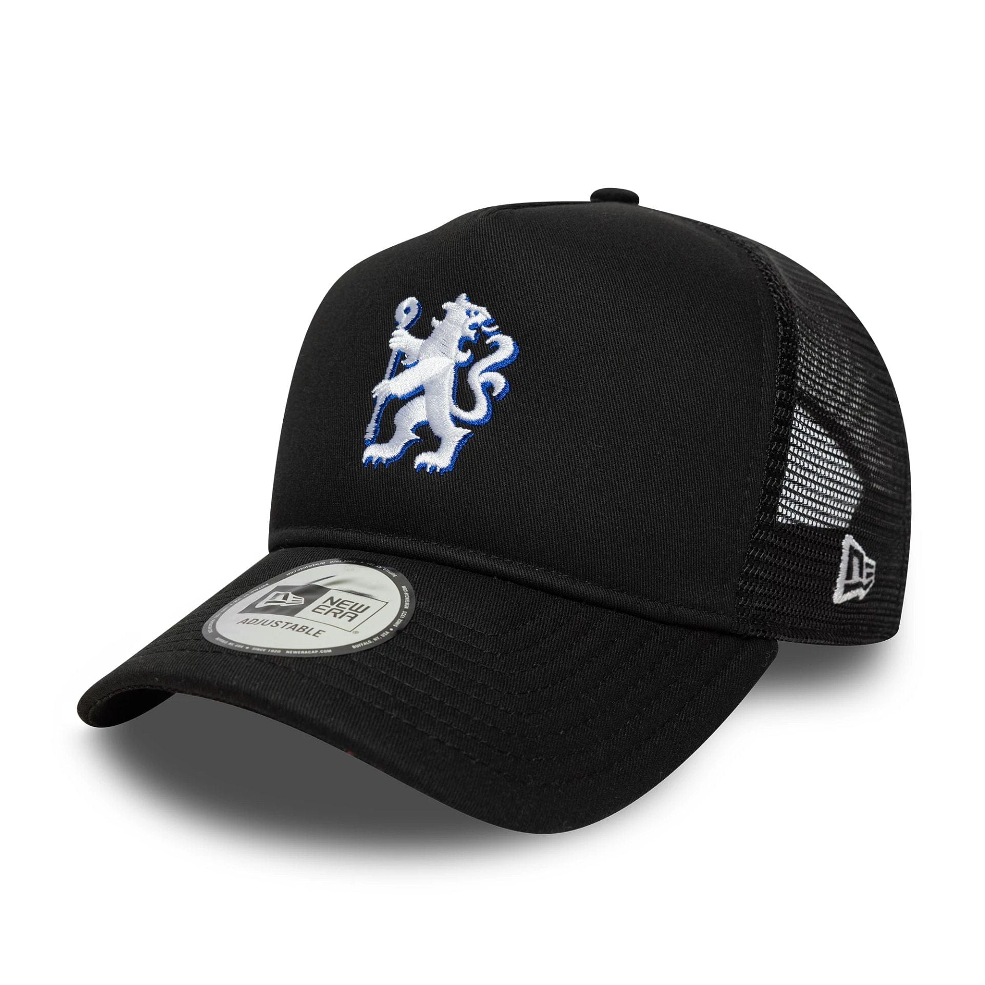 Chelsea FC Lion Crest Patch Black 9FORTY A-Frame Trucker Cap - Image 3