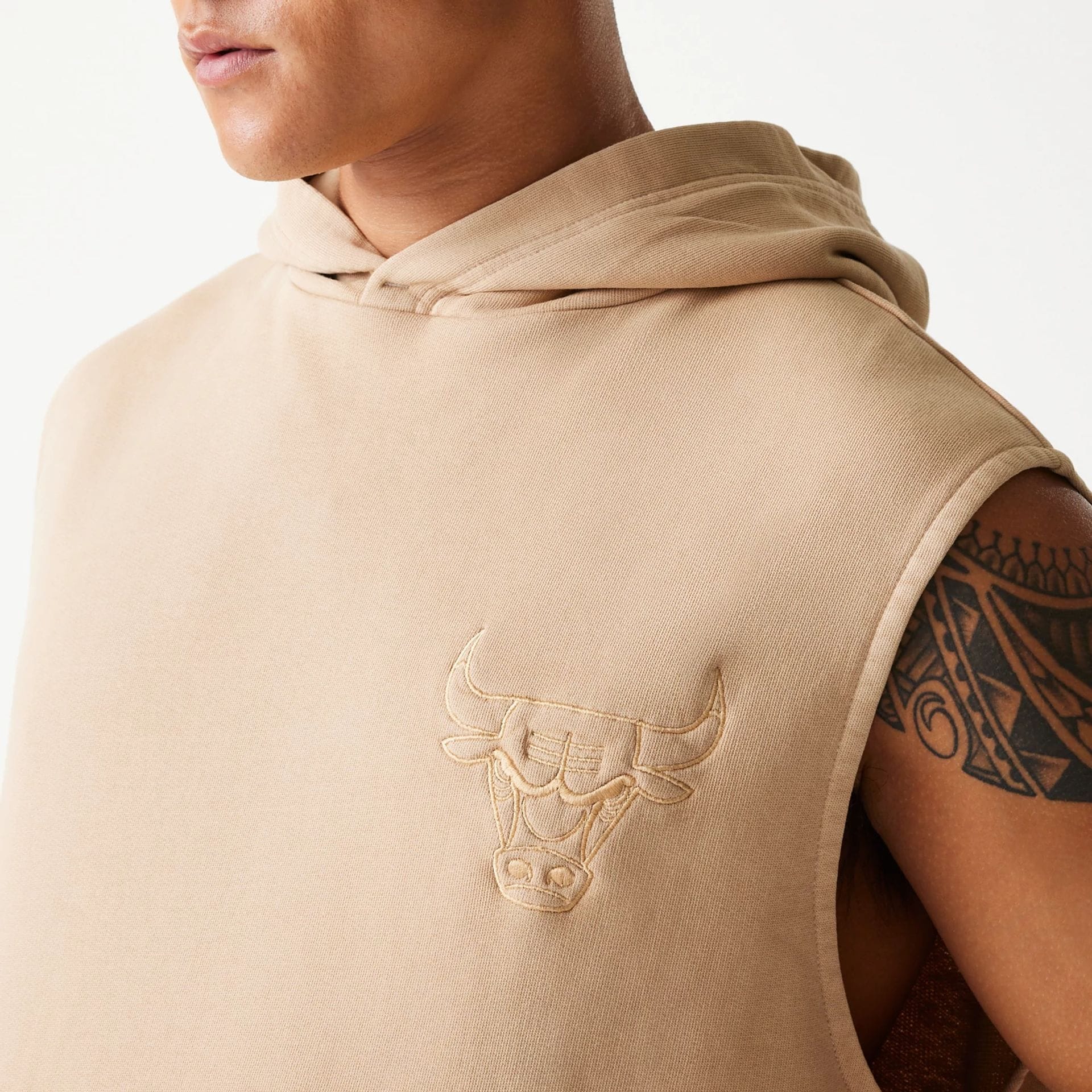 Chicago Bulls NBA Washed Beige Sleeveless Hoodie - Image 4