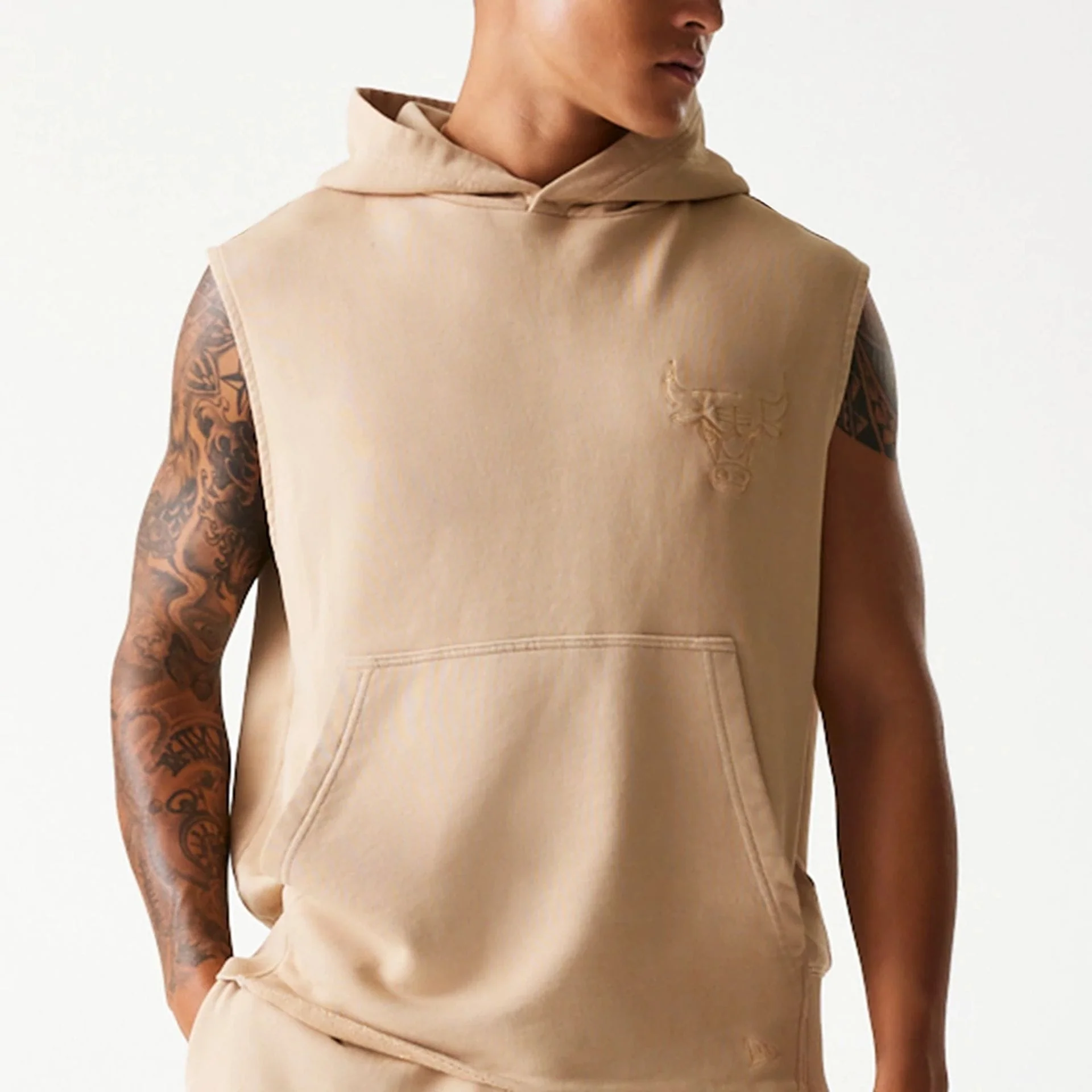 Chicago Bulls NBA Washed Beige Sleeveless Hoodie - Image 6