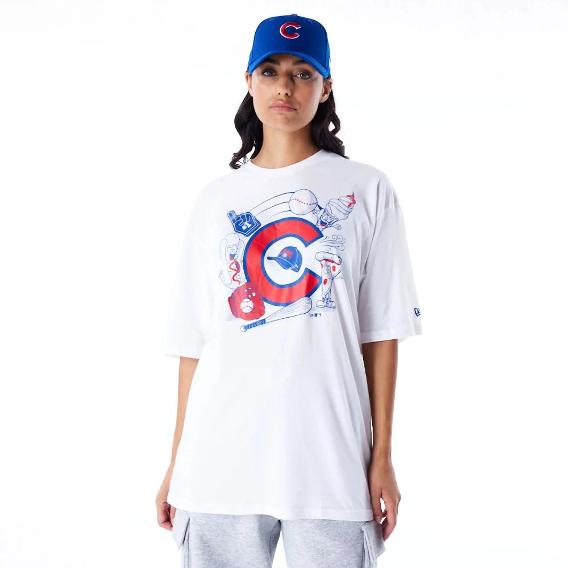 Chicago Cubs MLB Food Graphic White Oversized T-Shirt - Image 5