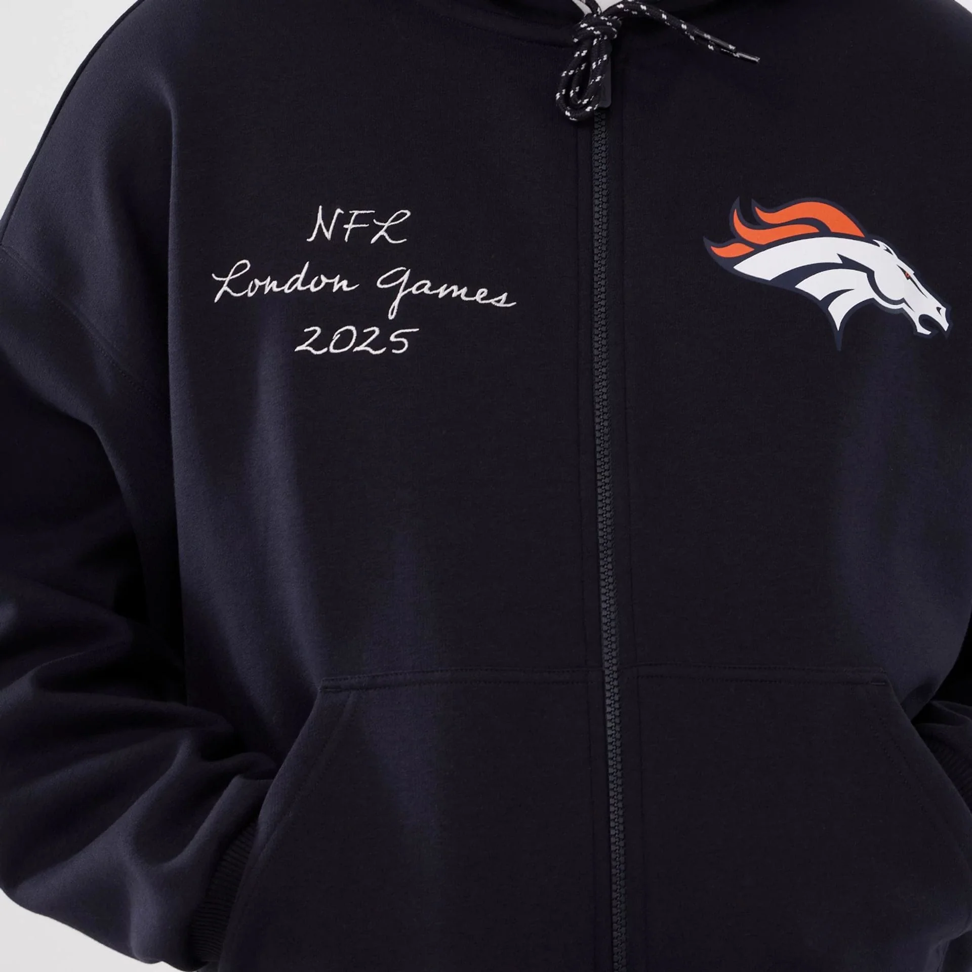 Denver Broncos NFL International Series Games 2025 Navy Premium Pullover Hoodie - Image 3