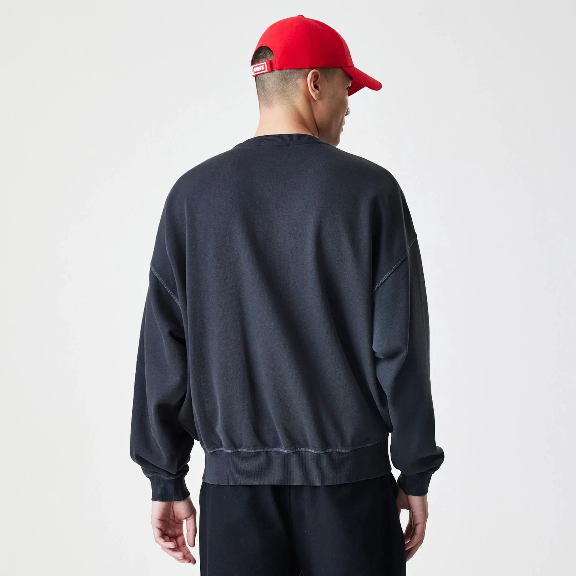Kansas City Chiefs NFL Washed Boxy Black Oversized Crew Neck Sweater - Image 2