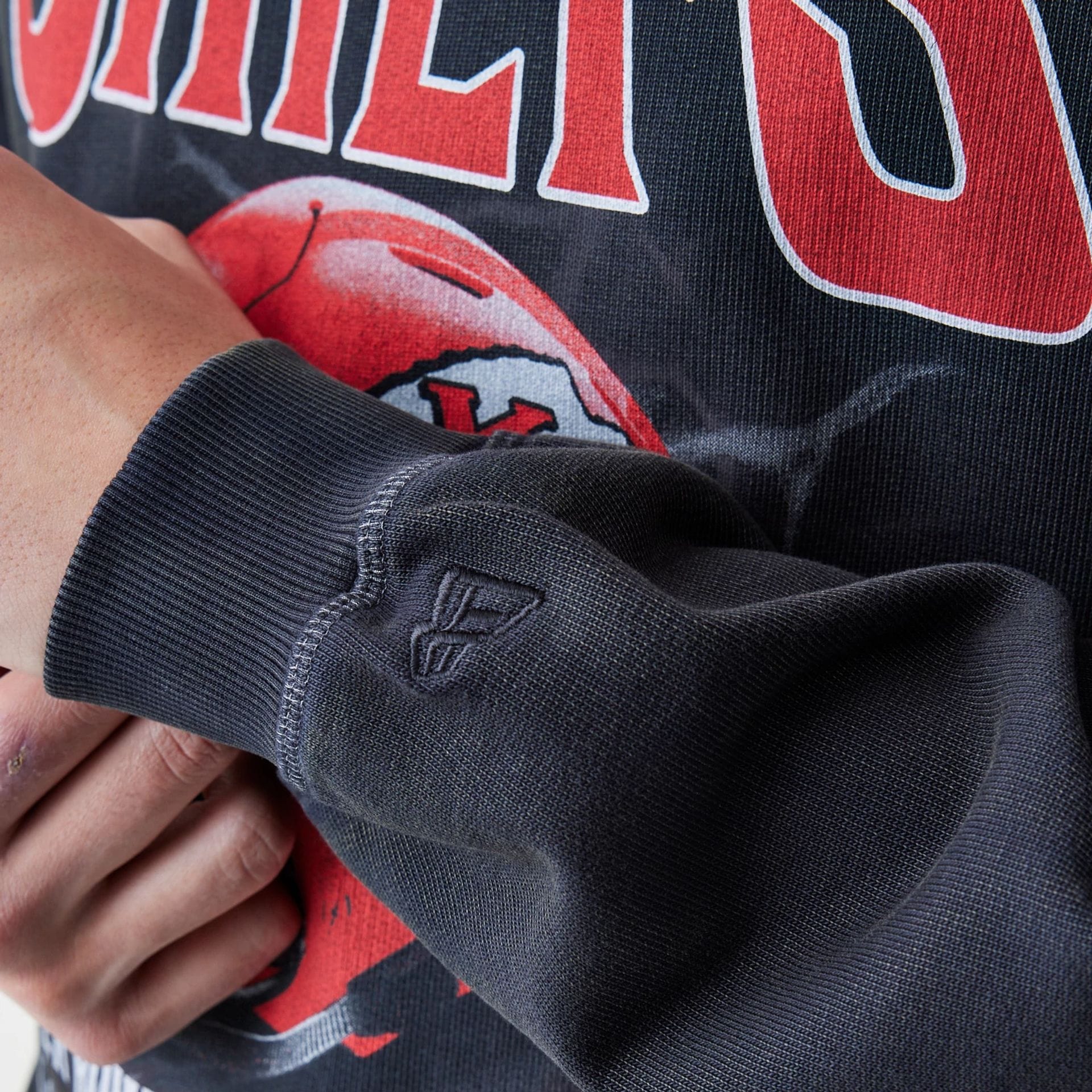 Kansas City Chiefs NFL Washed Boxy Black Oversized Crew Neck Sweater - Image 5