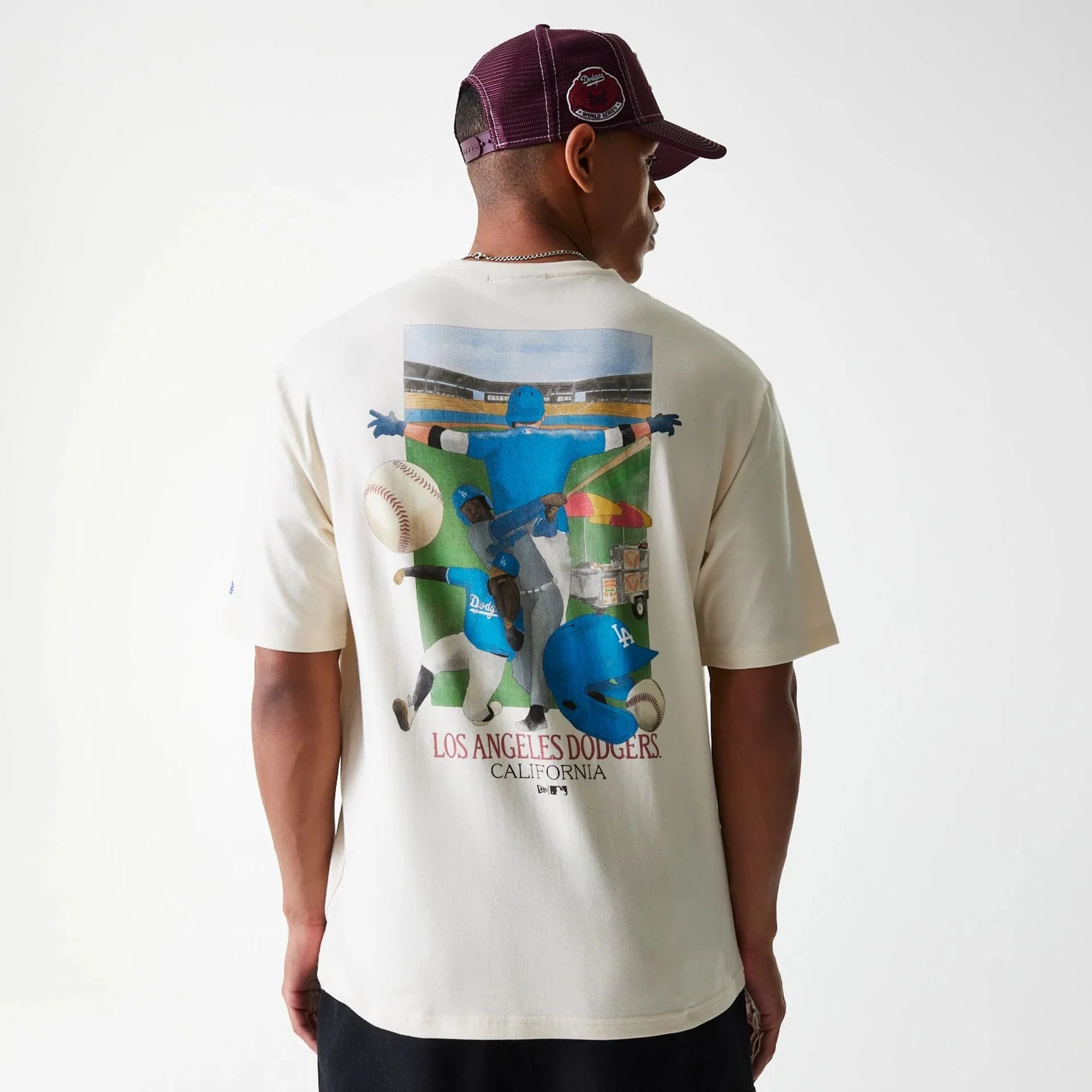 LA Dodgers MLB Baseball Graphic Light Beige Oversized T-Shirt - Image 2