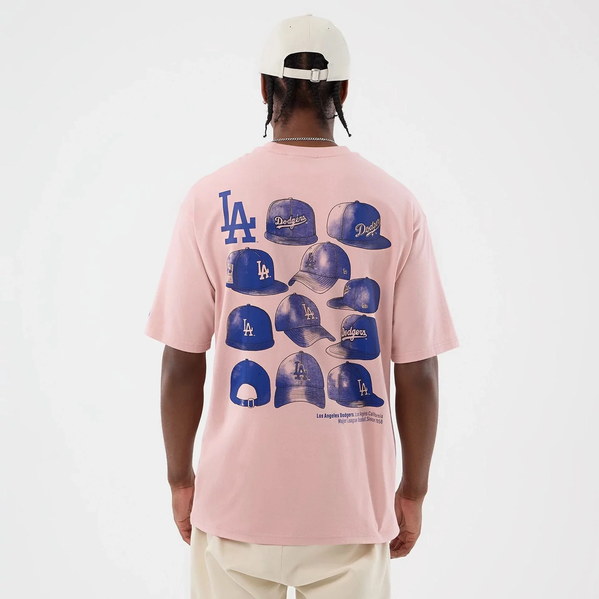 LA Dodgers MLB Cap Graphic Pastel Pink Oversized T-Shirt - Image 2