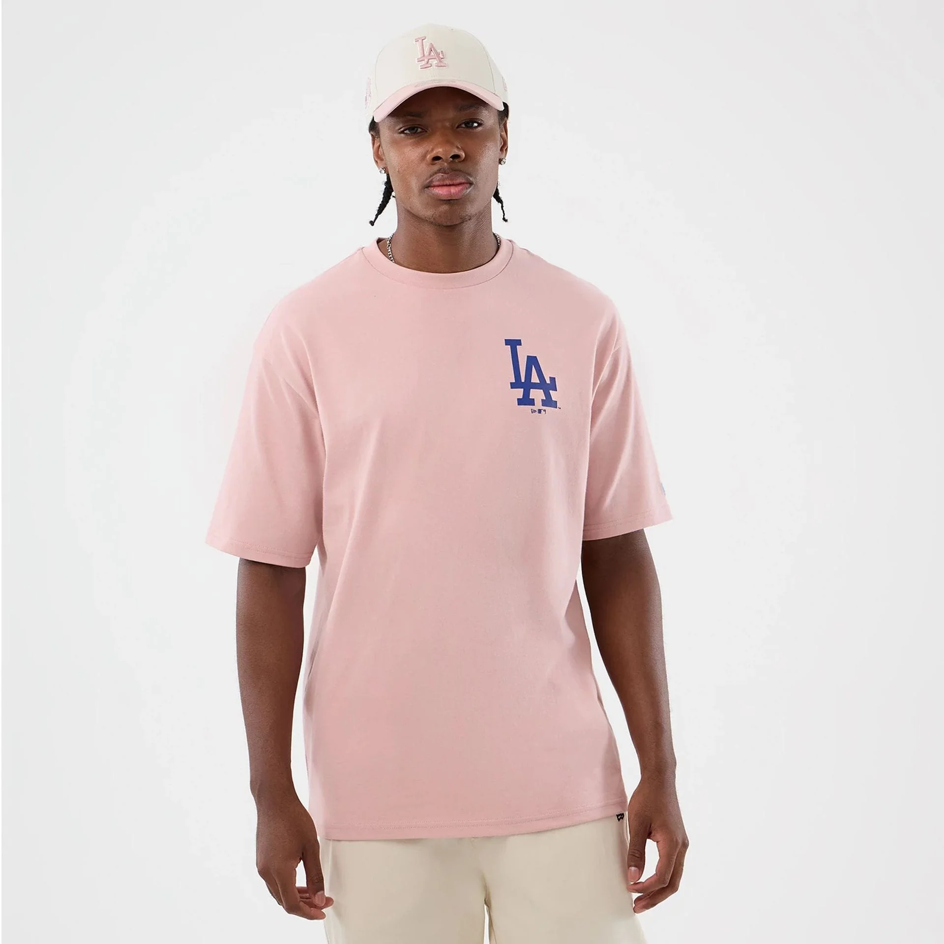 LA Dodgers MLB Cap Graphic Pastel Pink Oversized T-Shirt - Image 3