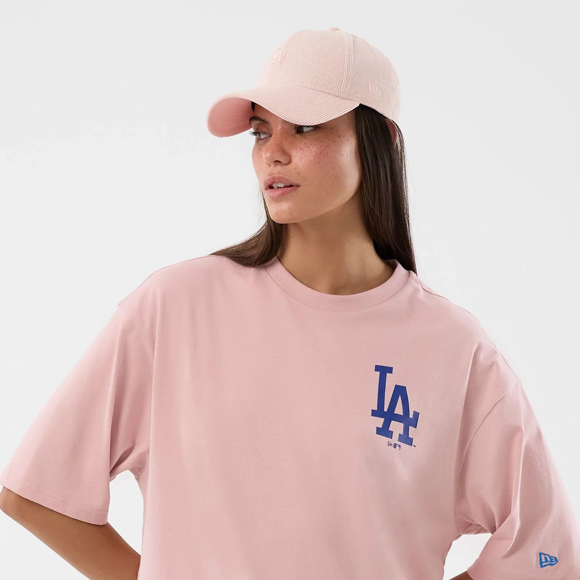 LA Dodgers MLB Cap Graphic Pastel Pink Oversized T-Shirt - Image 6