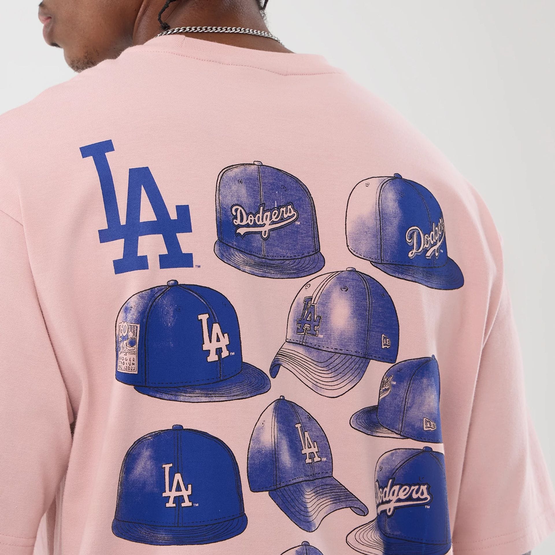 LA Dodgers MLB Cap Graphic Pastel Pink Oversized T-Shirt - Image 8