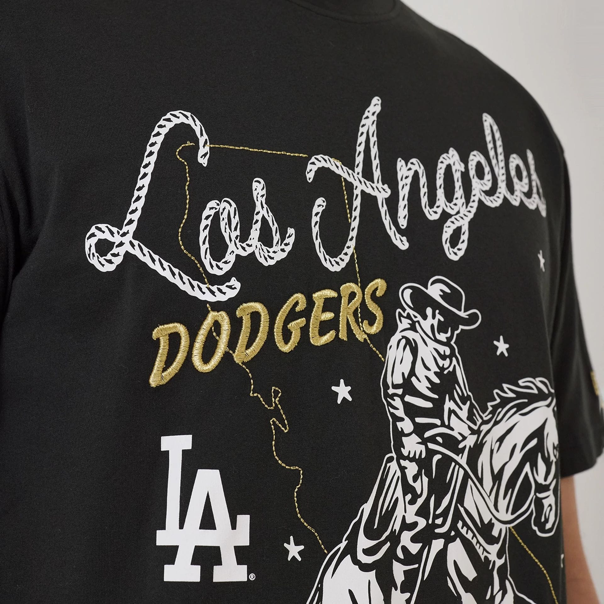 LA Dodgers MLB Cowboy Graphic Black T-Shirt - Image 3