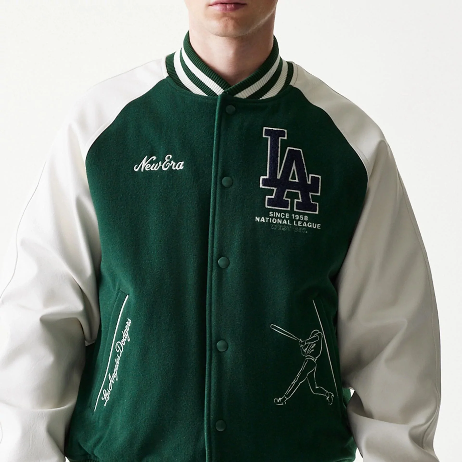 LA Dodgers MLB Dark Green Varsity Jacket - Image 3
