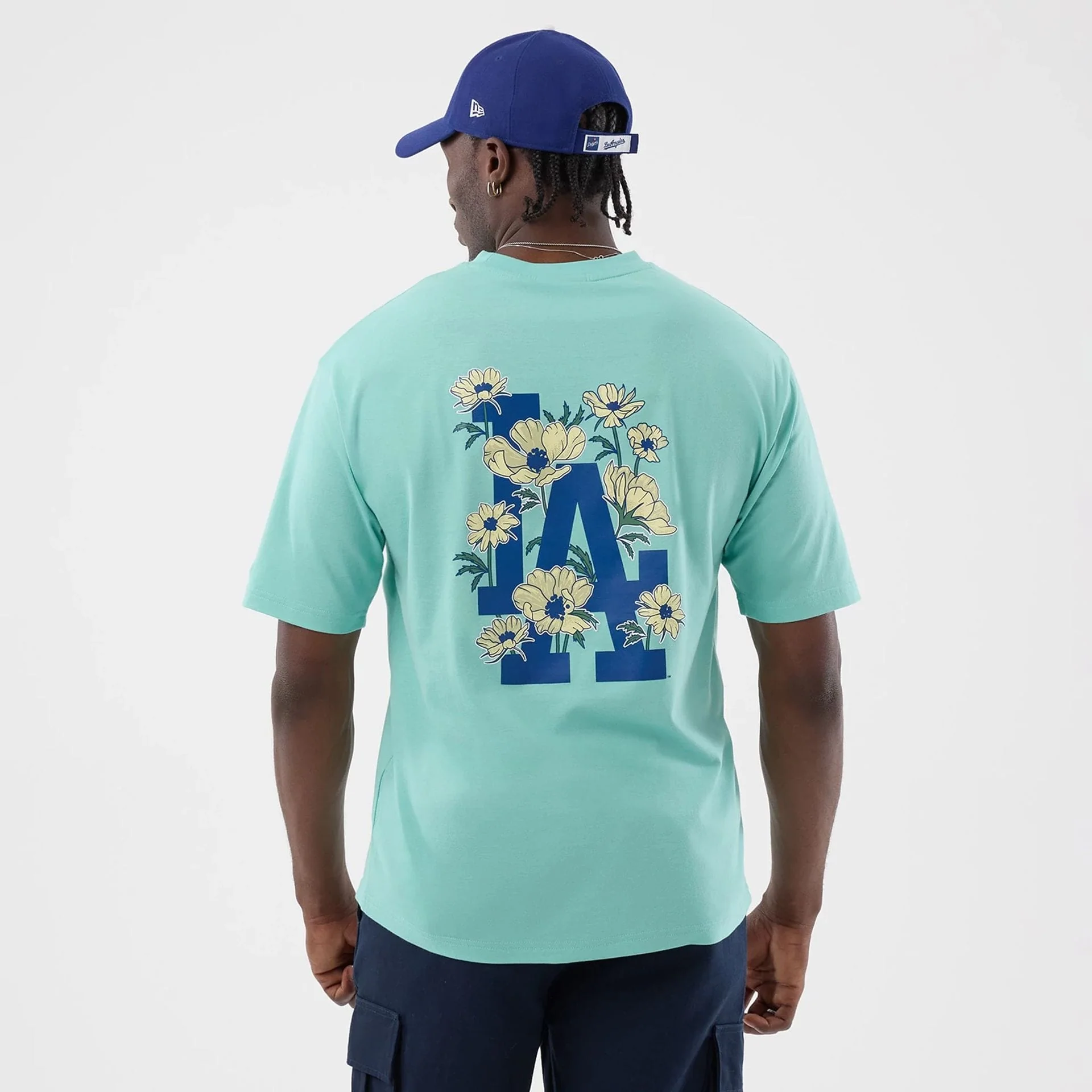 LA Dodgers MLB Floral Pastel Green Oversized T-Shirt - Image 2