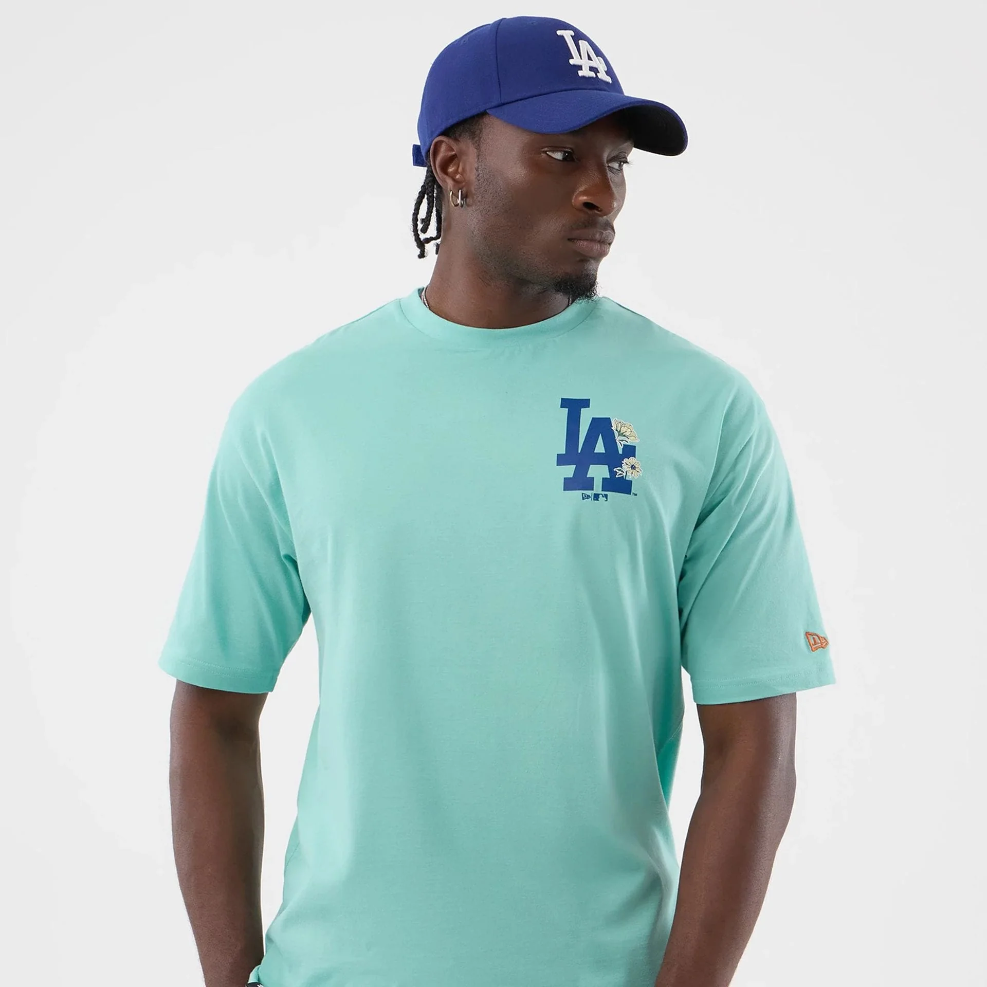 LA Dodgers MLB Floral Pastel Green Oversized T-Shirt - Image 3