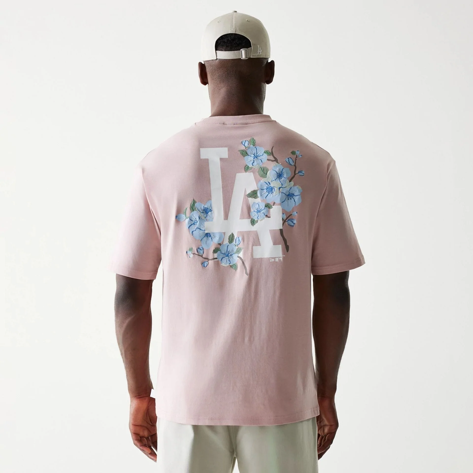 LA Dodgers MLB Floral Pastel Pink Oversized T-Shirt - Image 2