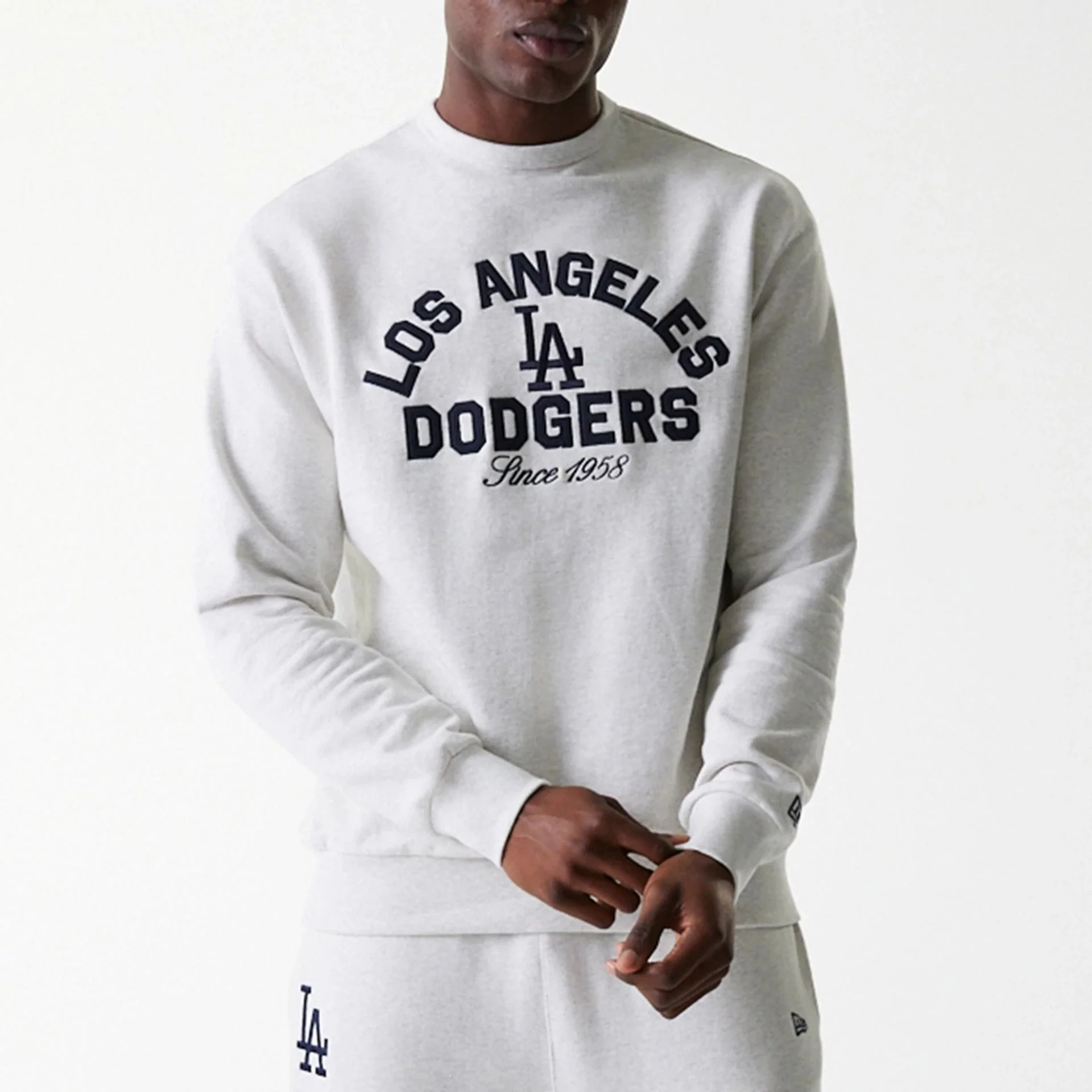 LA Dodgers MLB Heritage Pastel Grey Oversized Crew Neck Sweater - Image 3