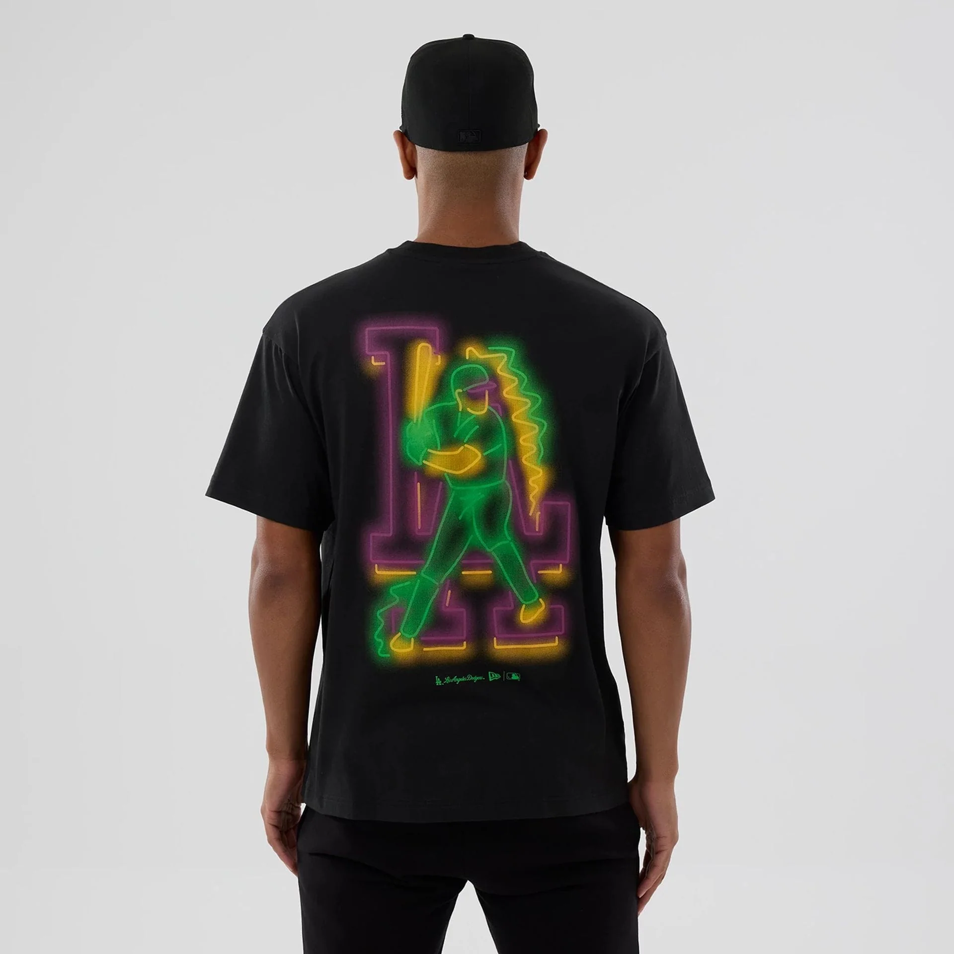 LA Dodgers MLB Neon Light Black T-Shirt - Image 2
