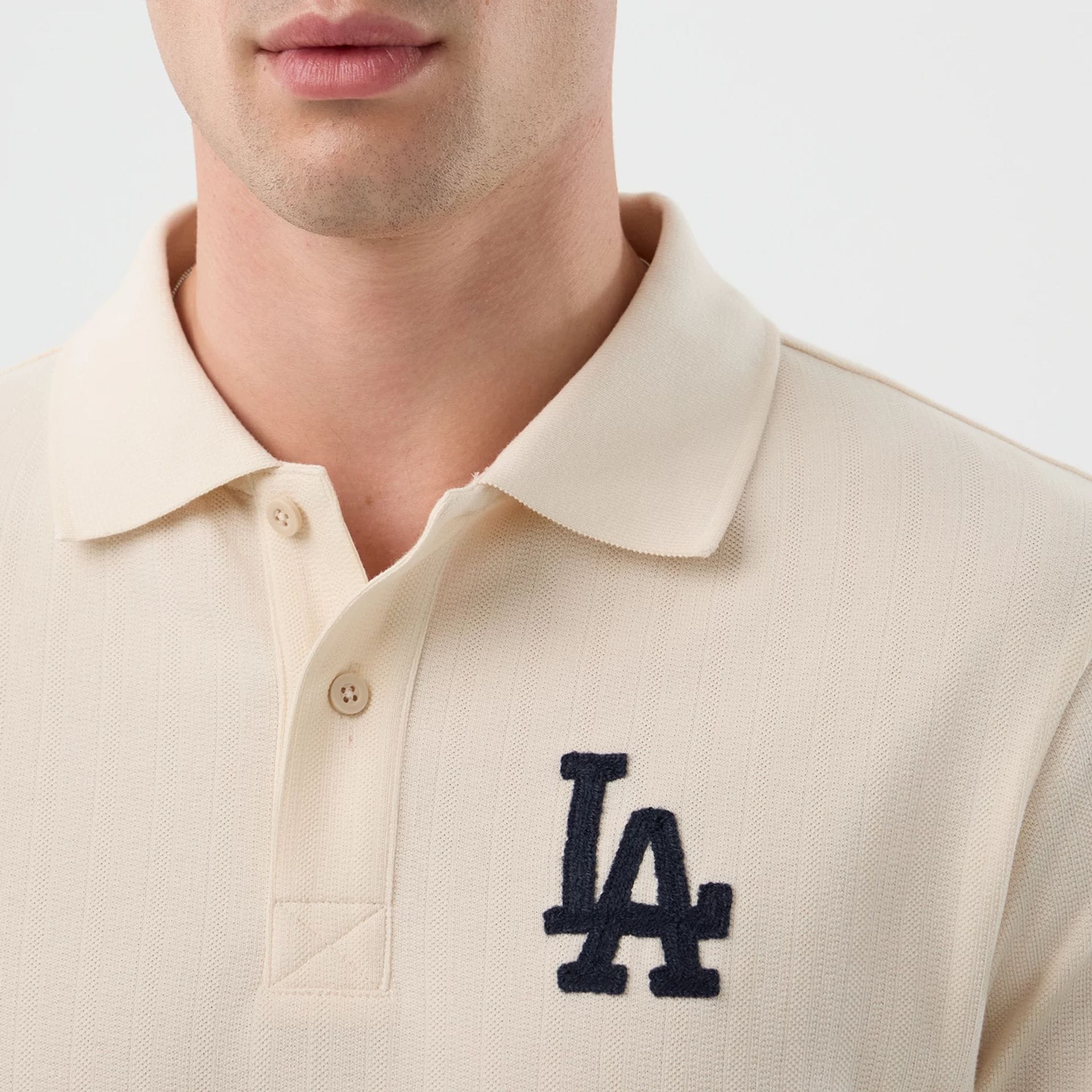 LA Dodgers MLB Rib Open White Polo T-Shirt - Image 3