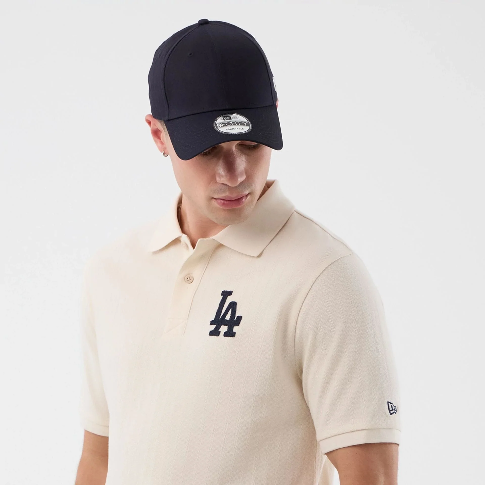 LA Dodgers MLB Rib Open White Polo T-Shirt - Image 6