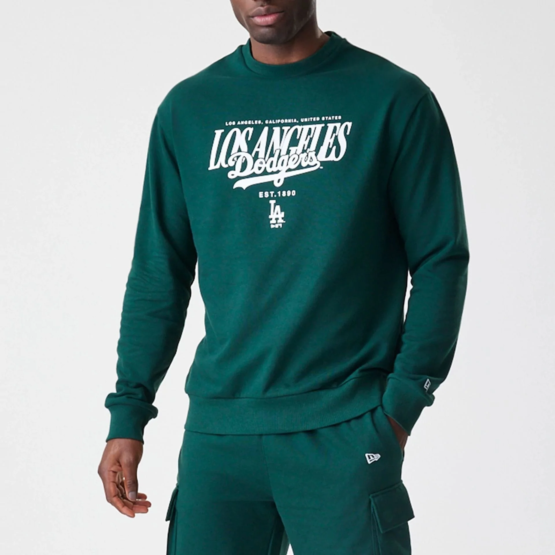 LA Dodgers MLB Script Dark Green Crew Neck Sweater - Image 3