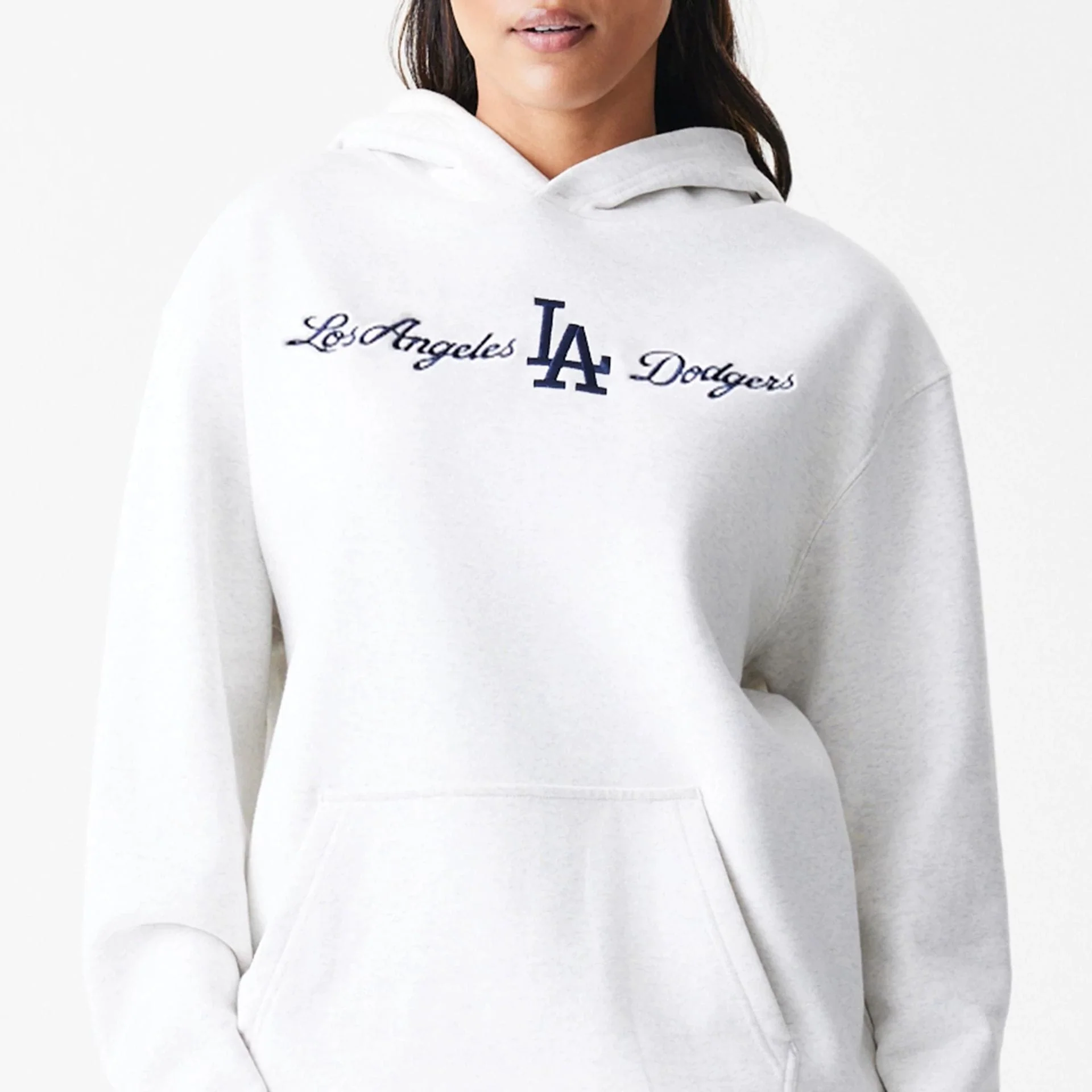 LA Dodgers MLB Script White Oversized Pullover Hoodie - Image 6