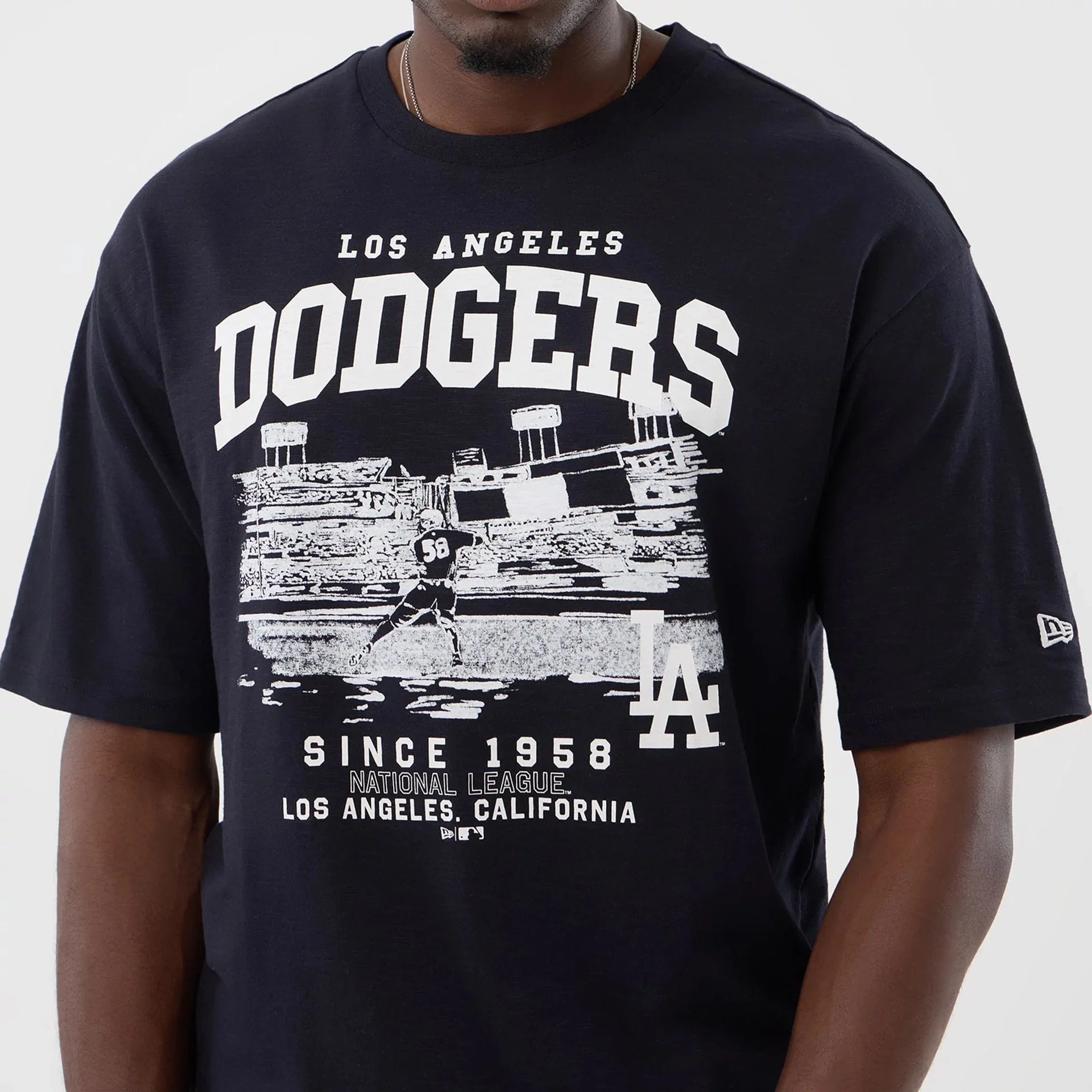 LA Dodgers MLB Slub Navy Oversized T-Shirt - Image 4
