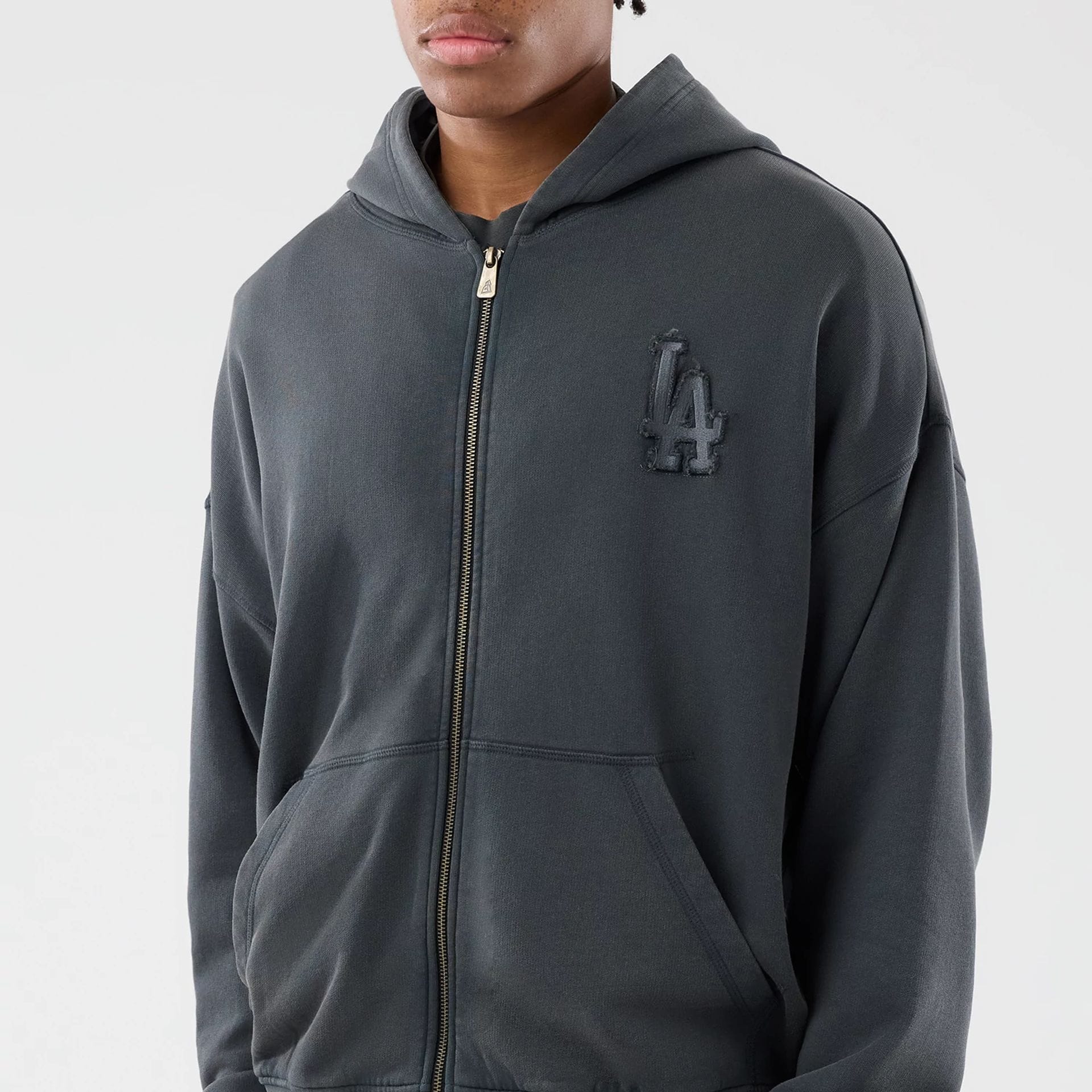LA Dodgers MLB Washed Dark Grey Full Zip Hoodie - Image 3