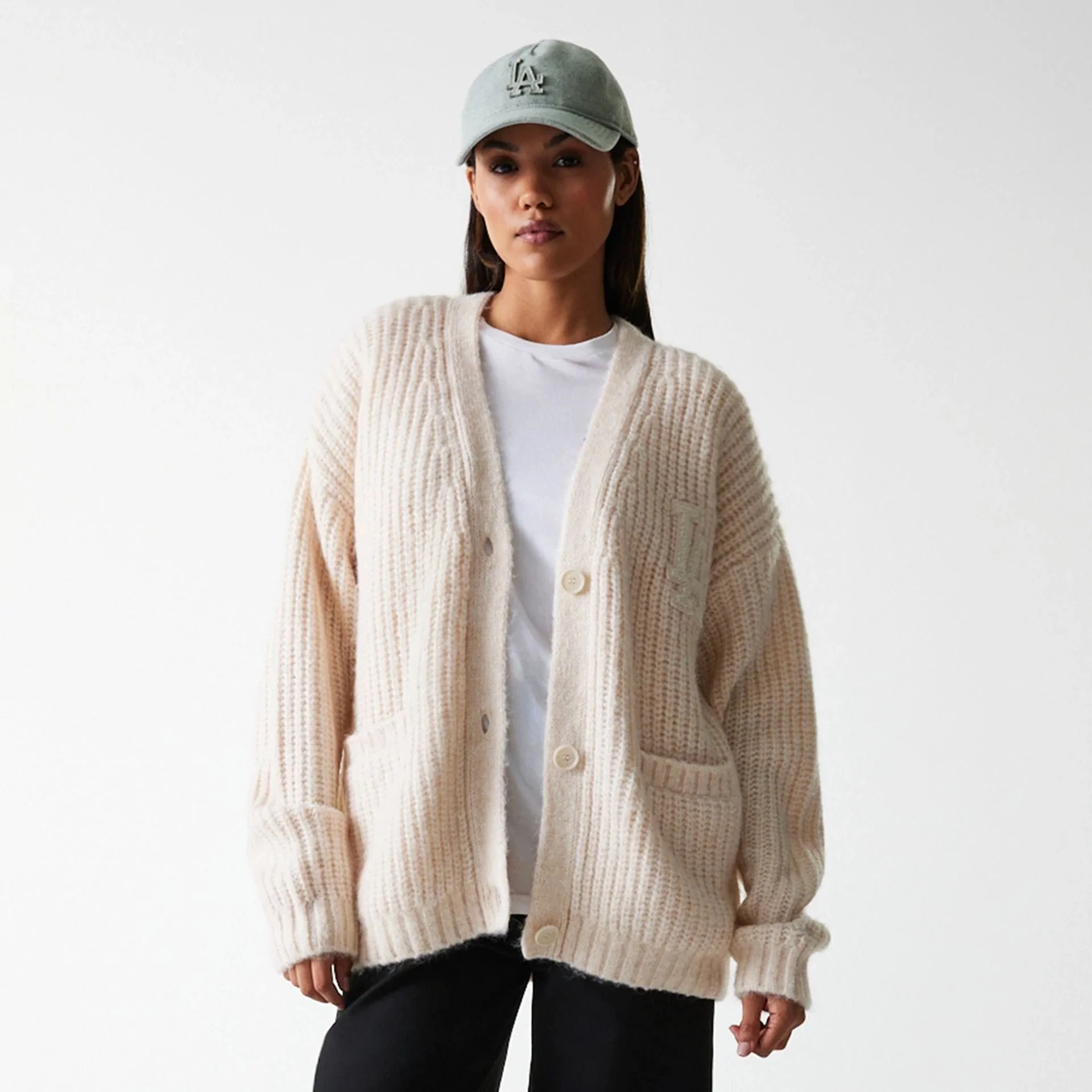 LA Dodgers Womens MLB Knit Light Beige Cardigan - Image 3