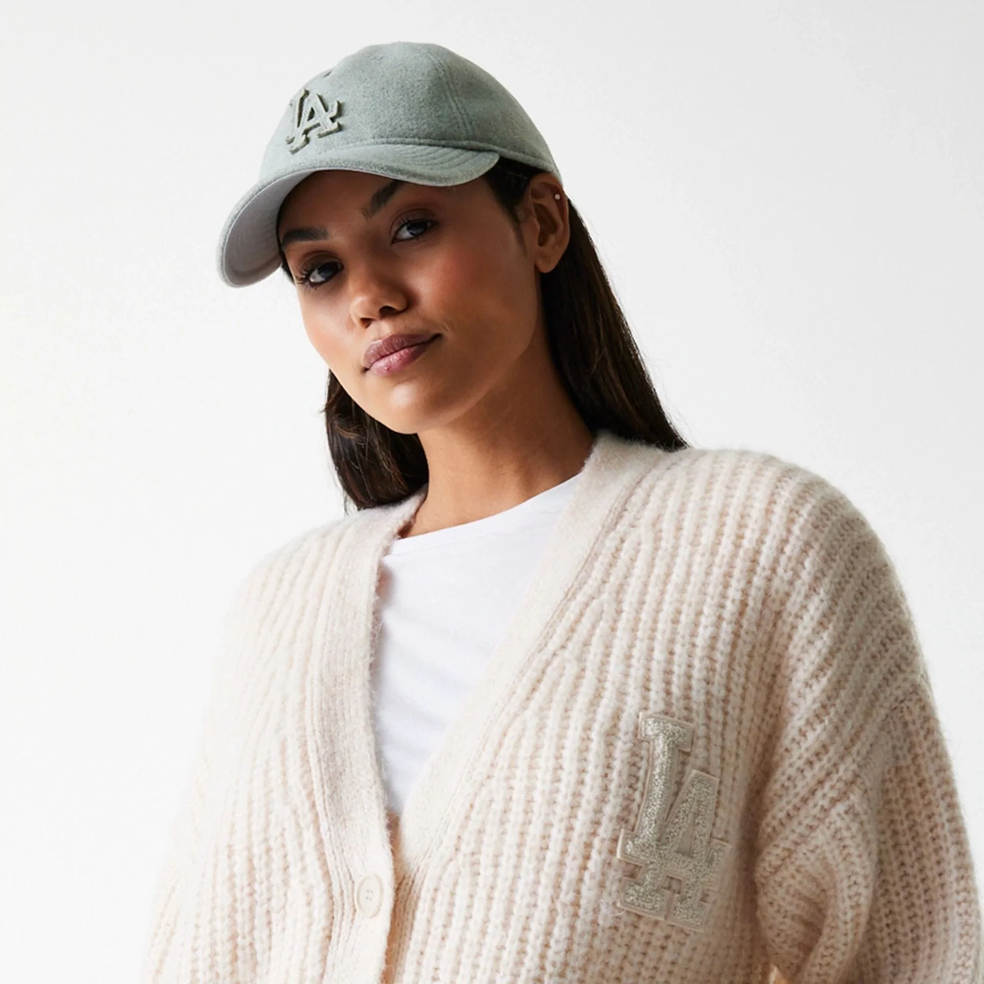 LA Dodgers Womens MLB Knit Light Beige Cardigan - Image 6