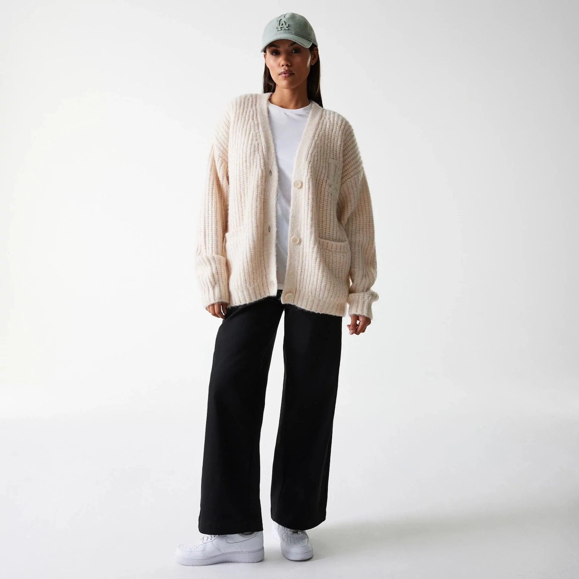LA Dodgers Womens MLB Knit Light Beige Cardigan - Image 8