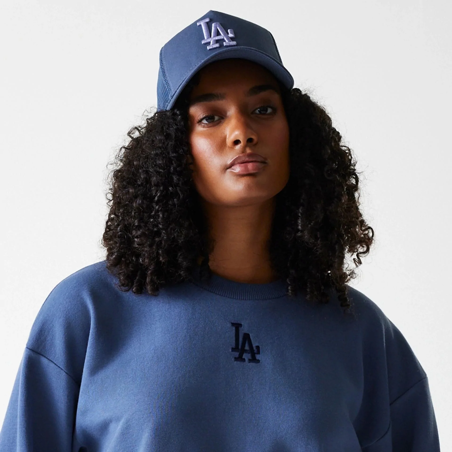 LA Dodgers Womens MLB Midi League Essential Dark Blue Cropped Crew Neck Sweater - Image 6