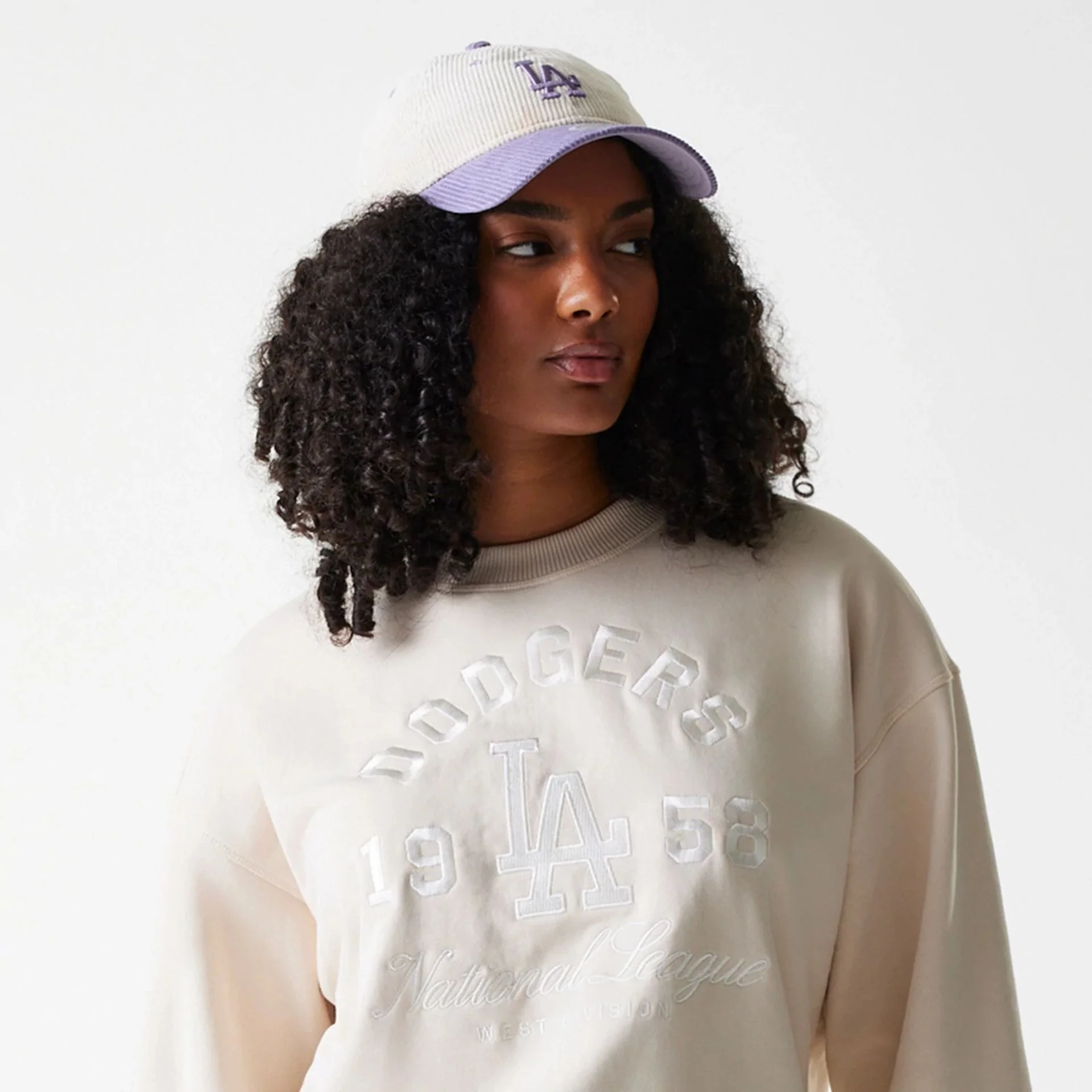 LA Dodgers Womens MLB Tonal Graphic Light Beige Oversized Crew Neck Sweater - Image 6