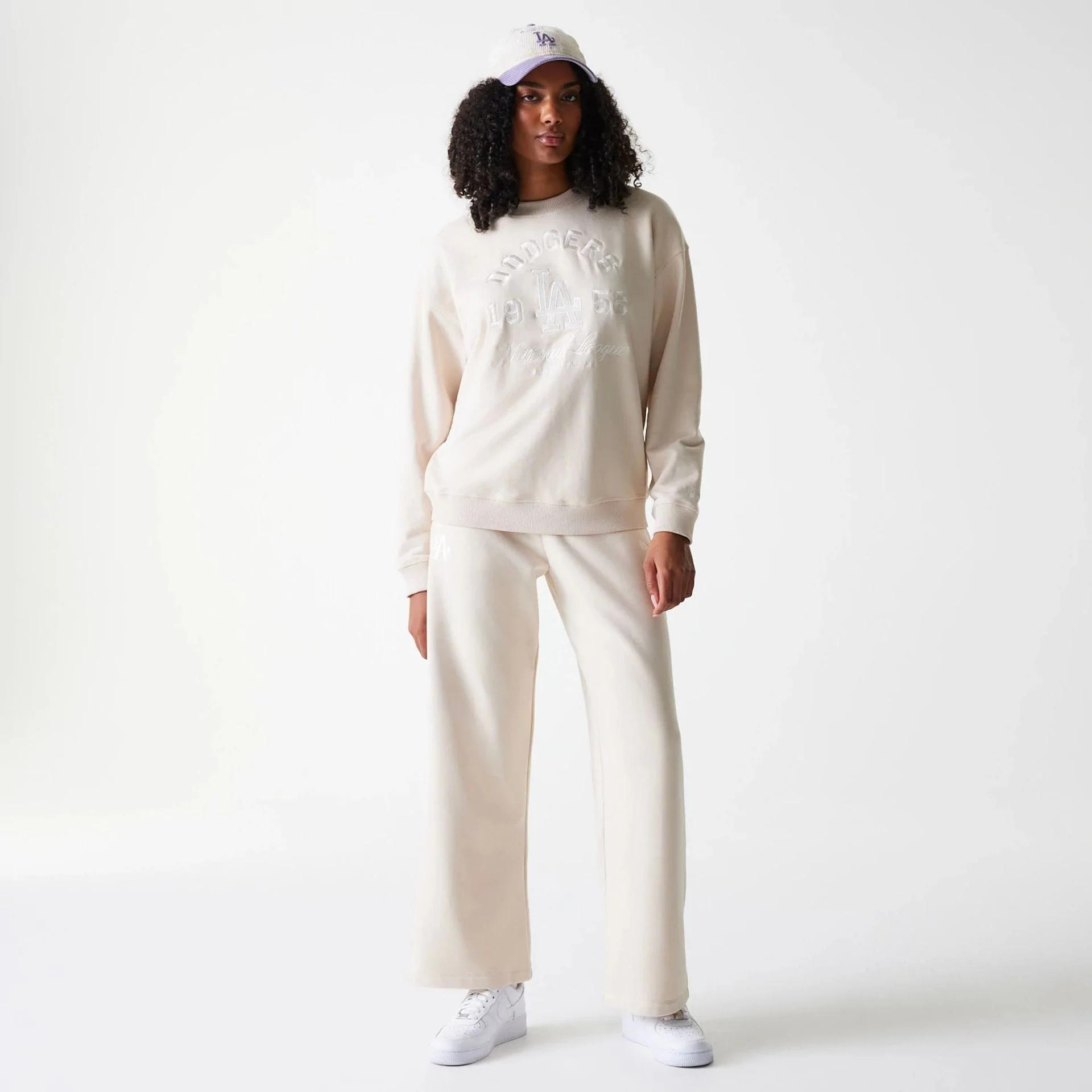 LA Dodgers Womens MLB Tonal Graphic Light Beige Oversized Crew Neck Sweater - Image 8