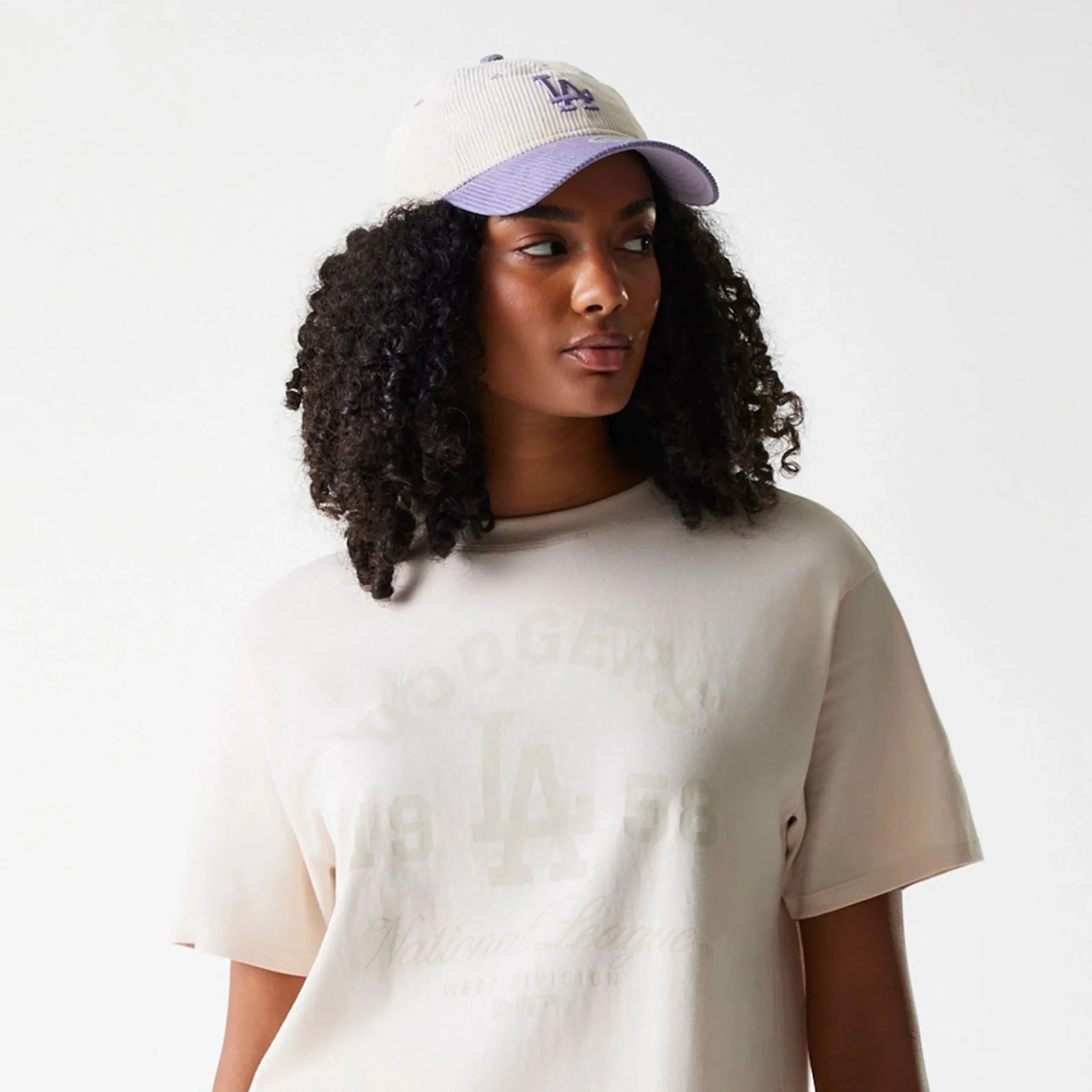 LA Dodgers Womens MLB Tonal Graphic Light Beige Oversized T-Shirt - Image 6