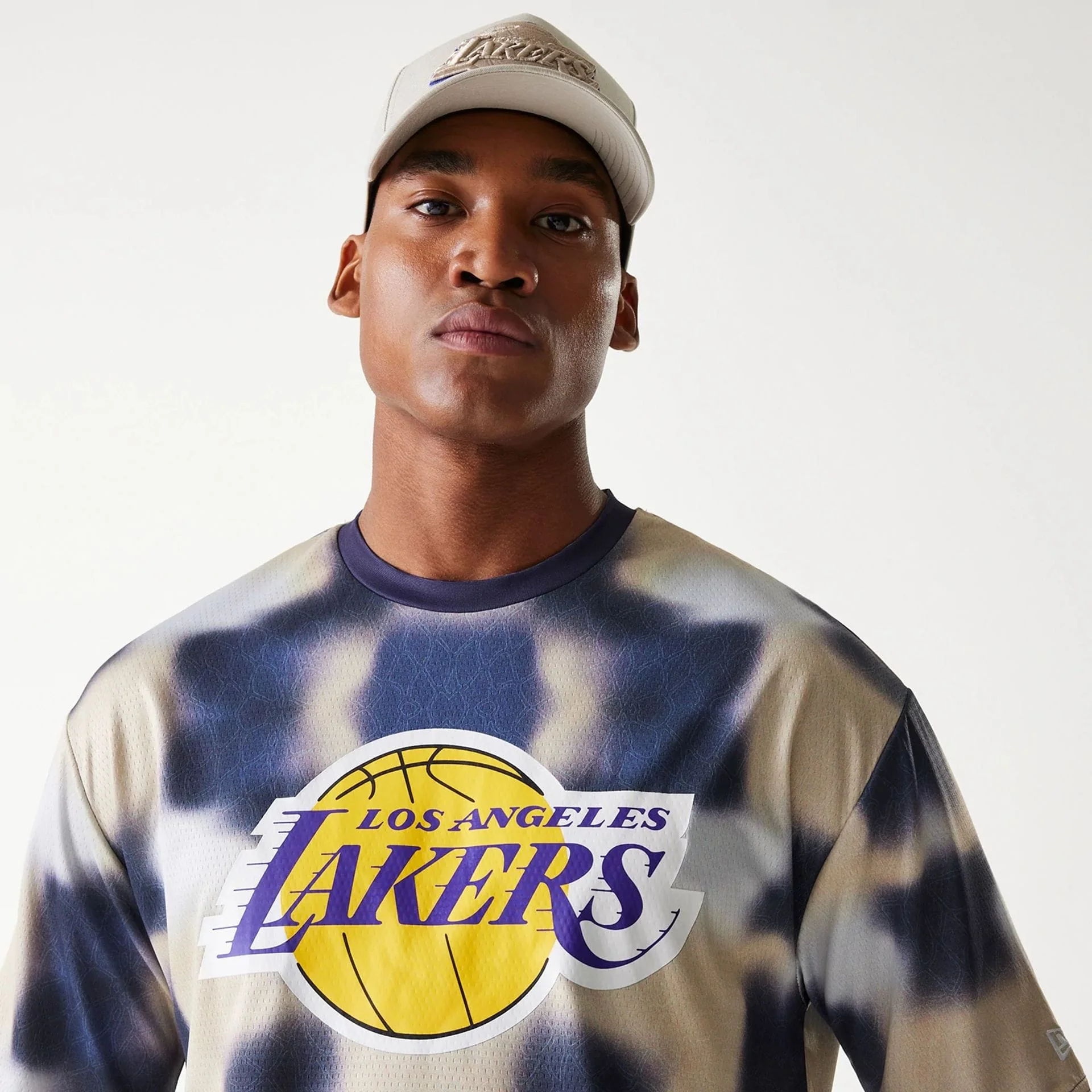 LA Lakers NBA All Over Print Cream Oversized T-Shirt - Image 4