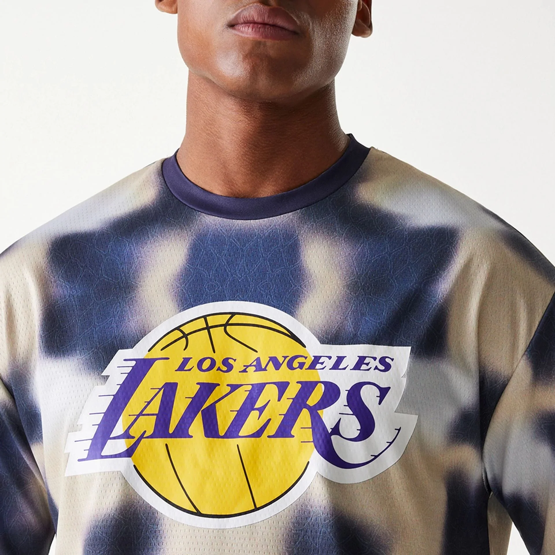 LA Lakers NBA All Over Print Cream Oversized T-Shirt - Image 6