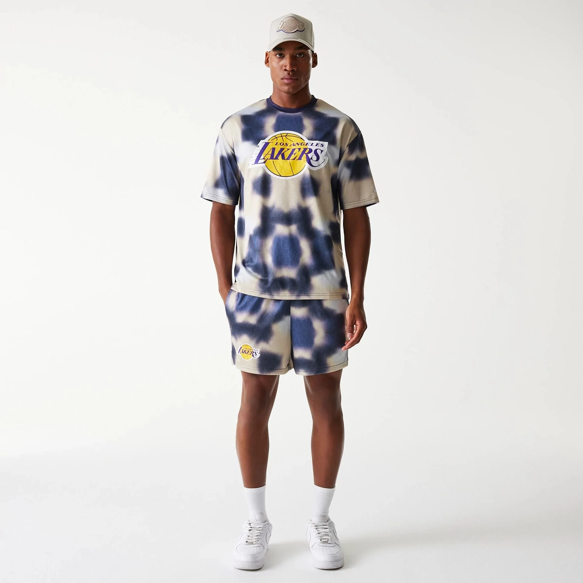 LA Lakers NBA All Over Print Cream Oversized T-Shirt - Image 8