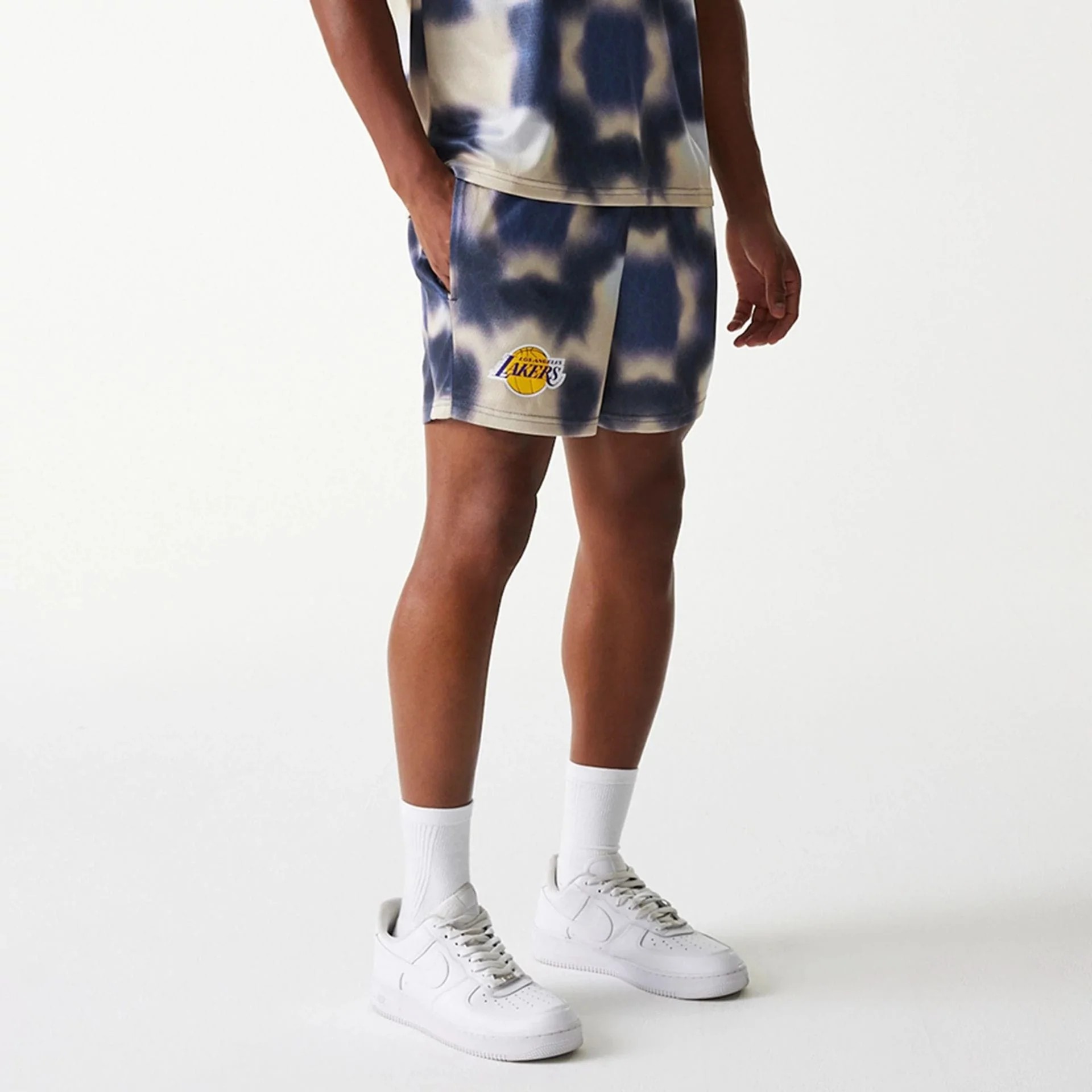 LA Lakers NBA All Over Print Cream Shorts - Image 3