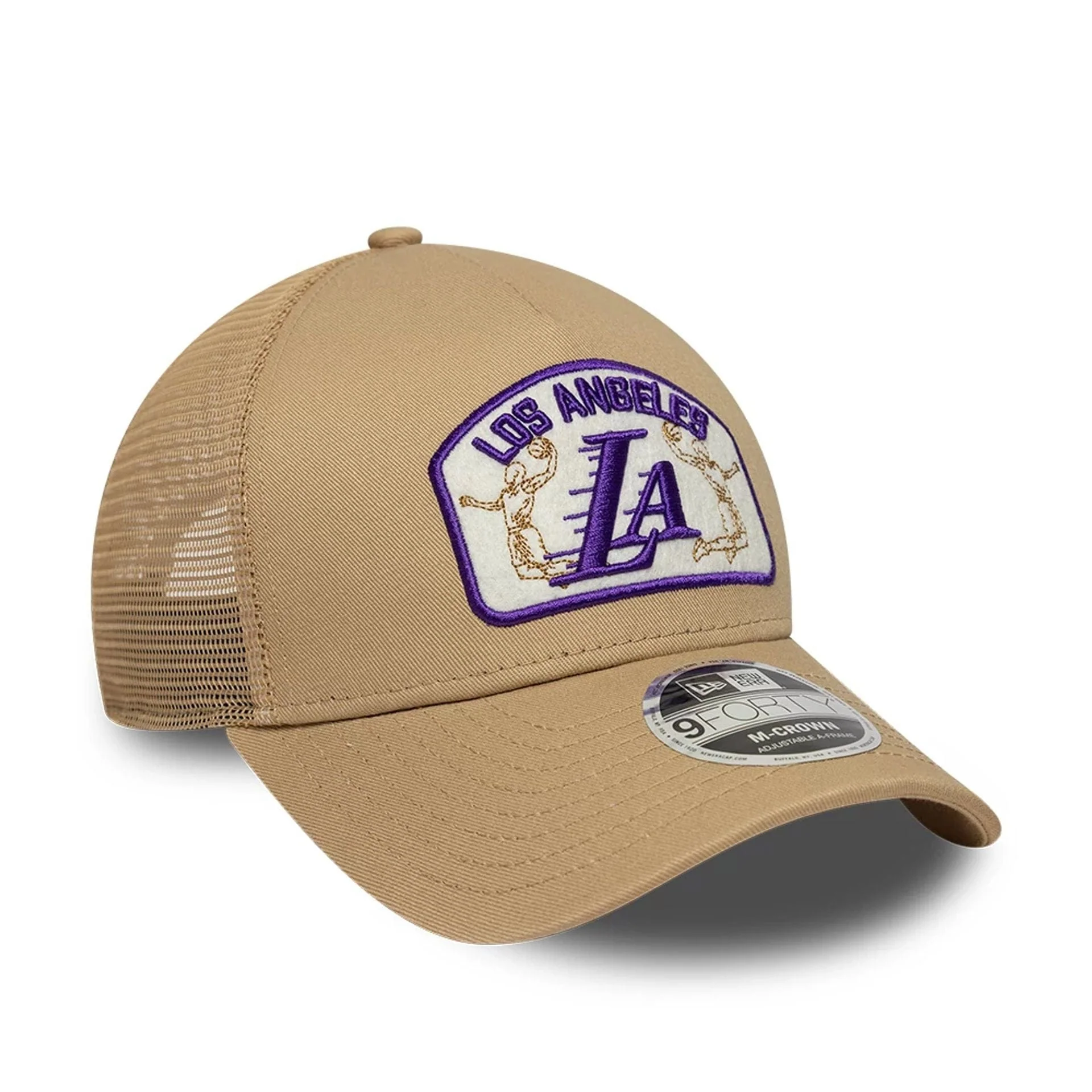 LA Lakers NBA Beige 9FORTY M-Crown A-Frame Trucker Adjustable Cap - Image 3