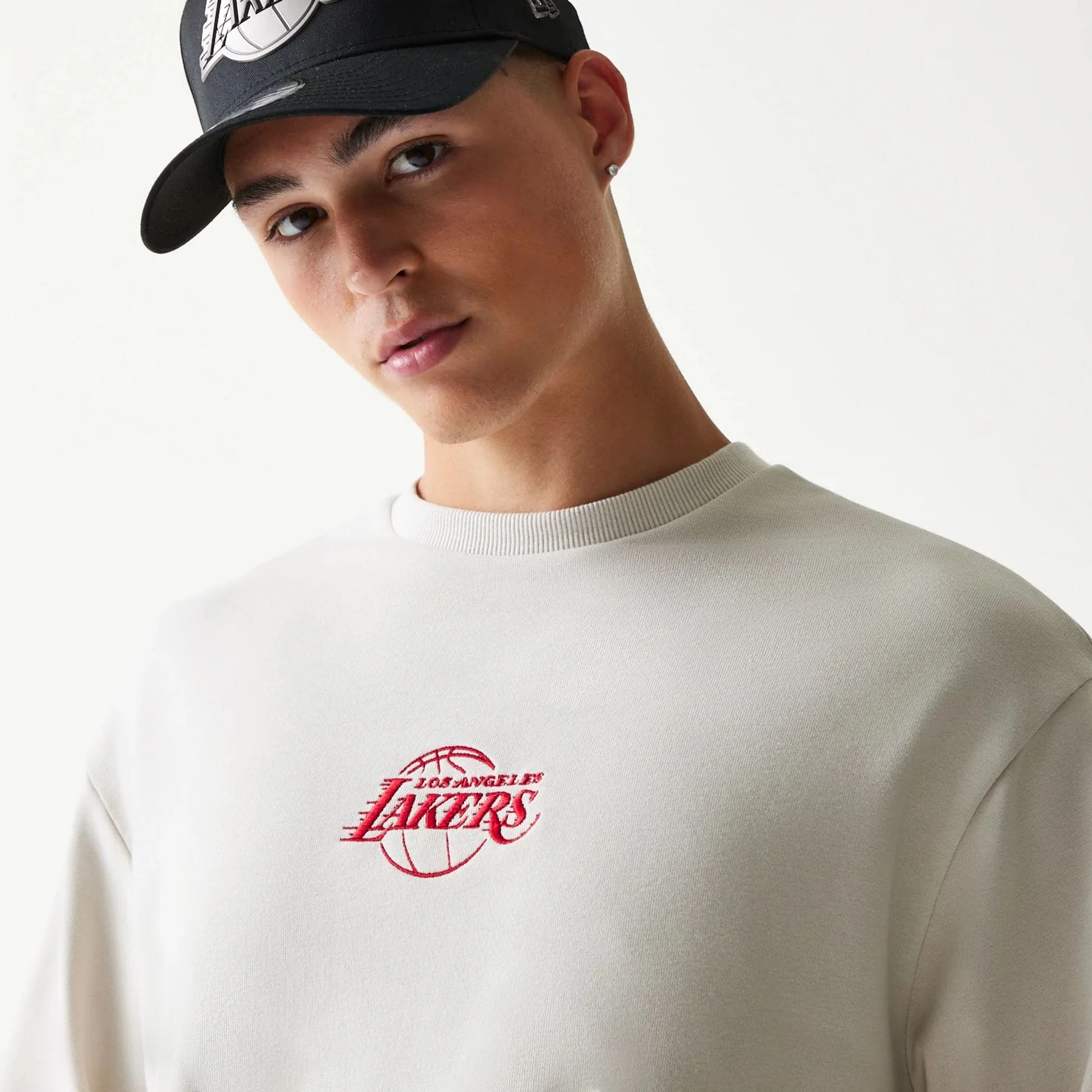 LA Lakers NBA Cream Oversized Crew Neck Sweater - Image 4