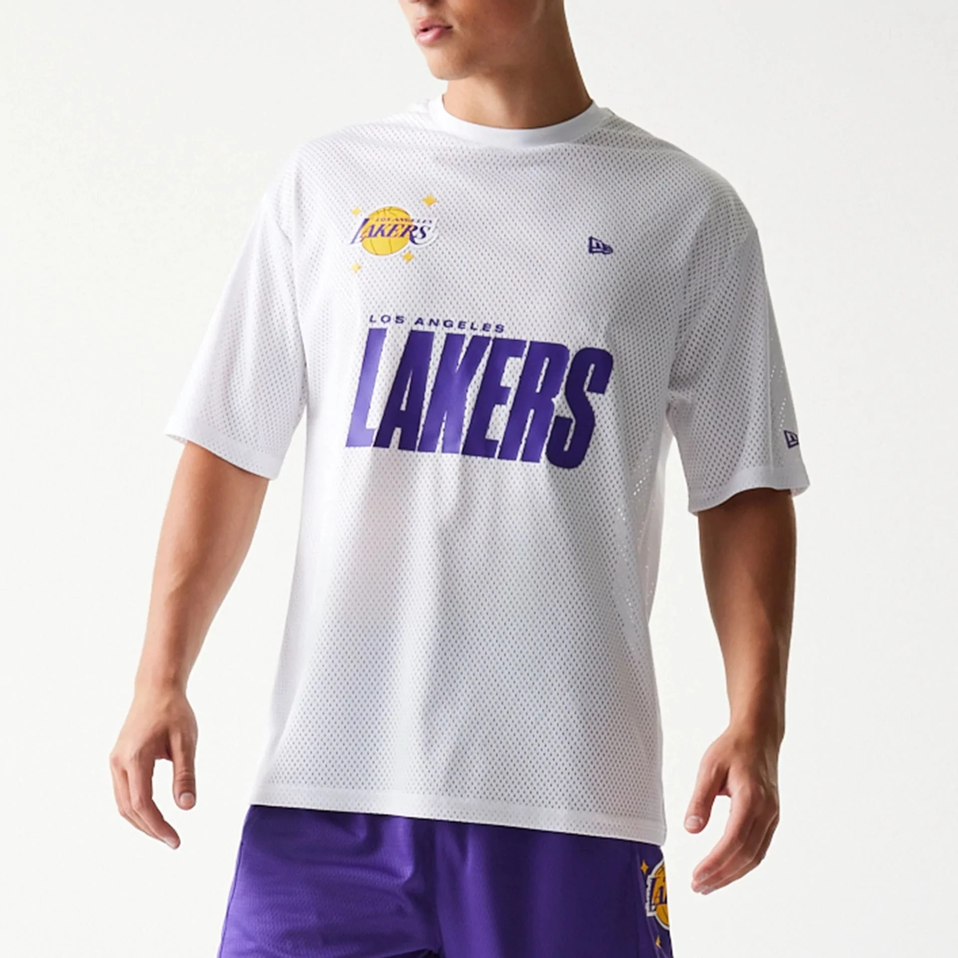 LA Lakers NBA Graphic Mesh White T-Shirt - Image 3