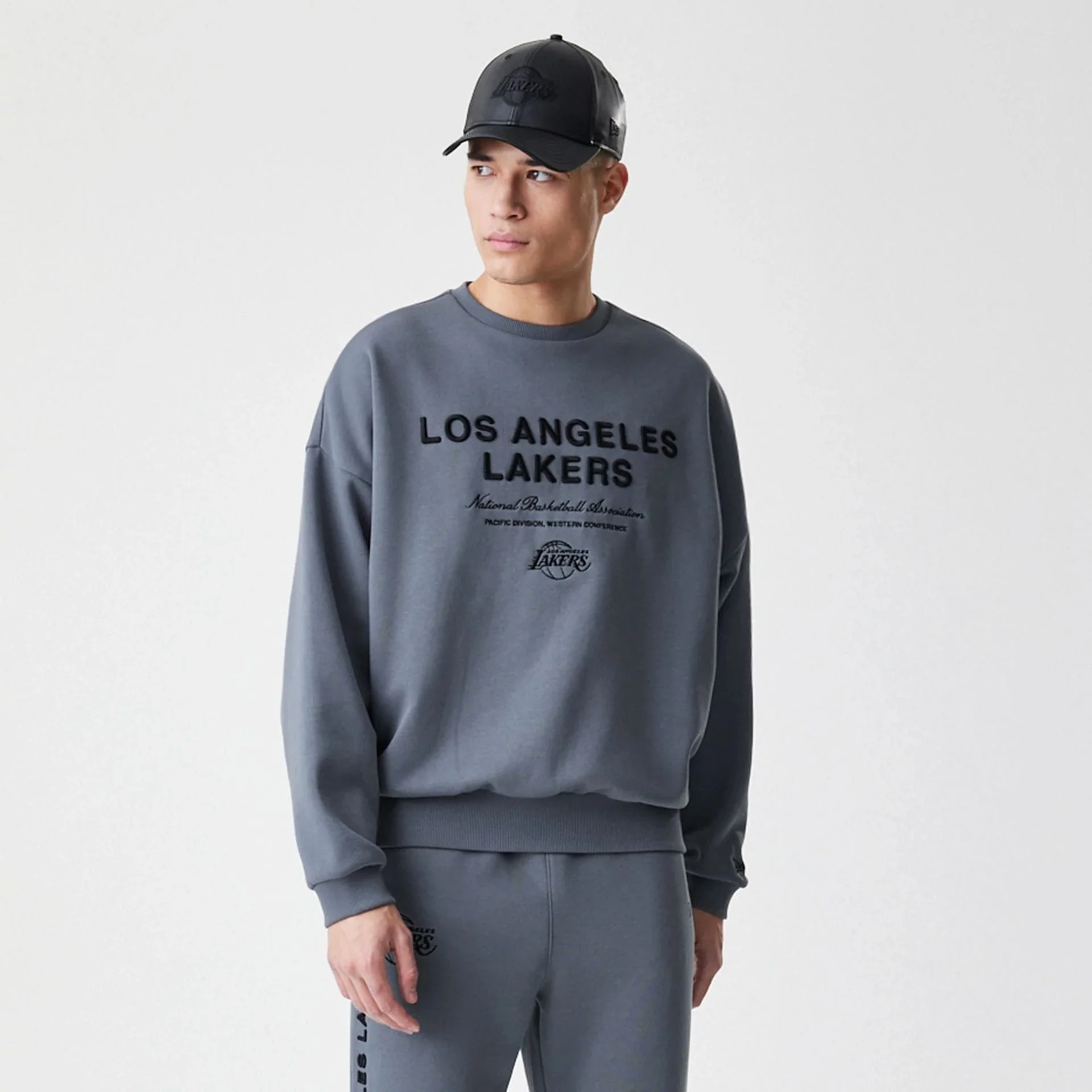 LA Lakers NBA Linear Dark Grey Crew Neck Sweater - Image 4