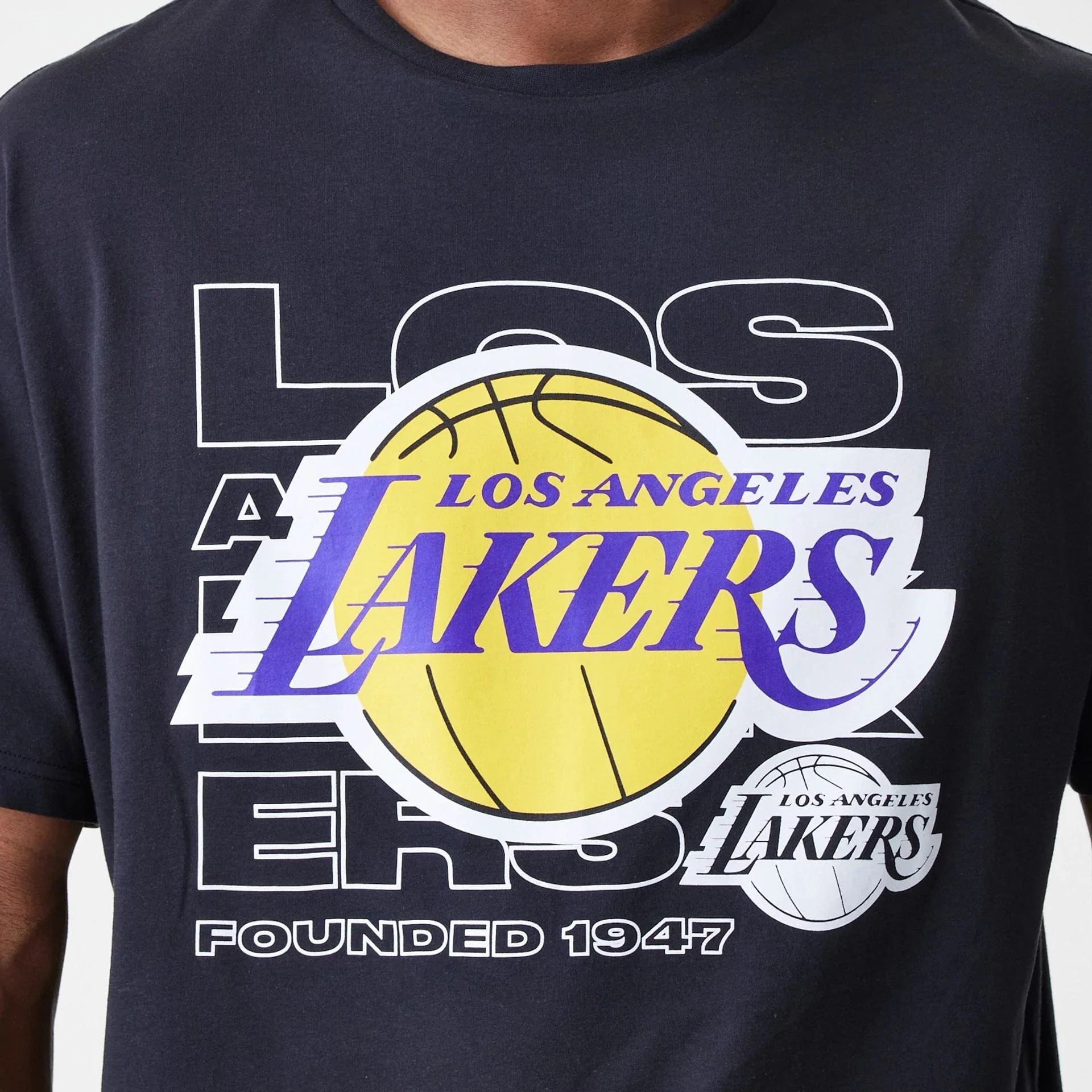 LA Lakers NBA Outline Graphic Navy Oversized T-Shirt - Image 4