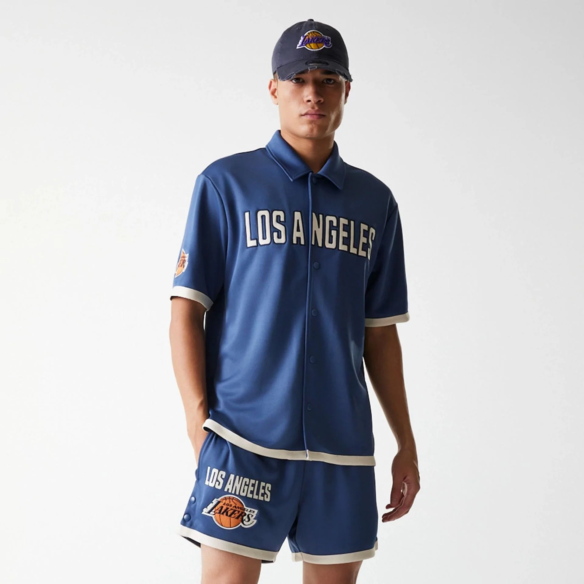 LA Lakers NBA Snap Button Dark Blue Short Sleeve Shirt - Image 3