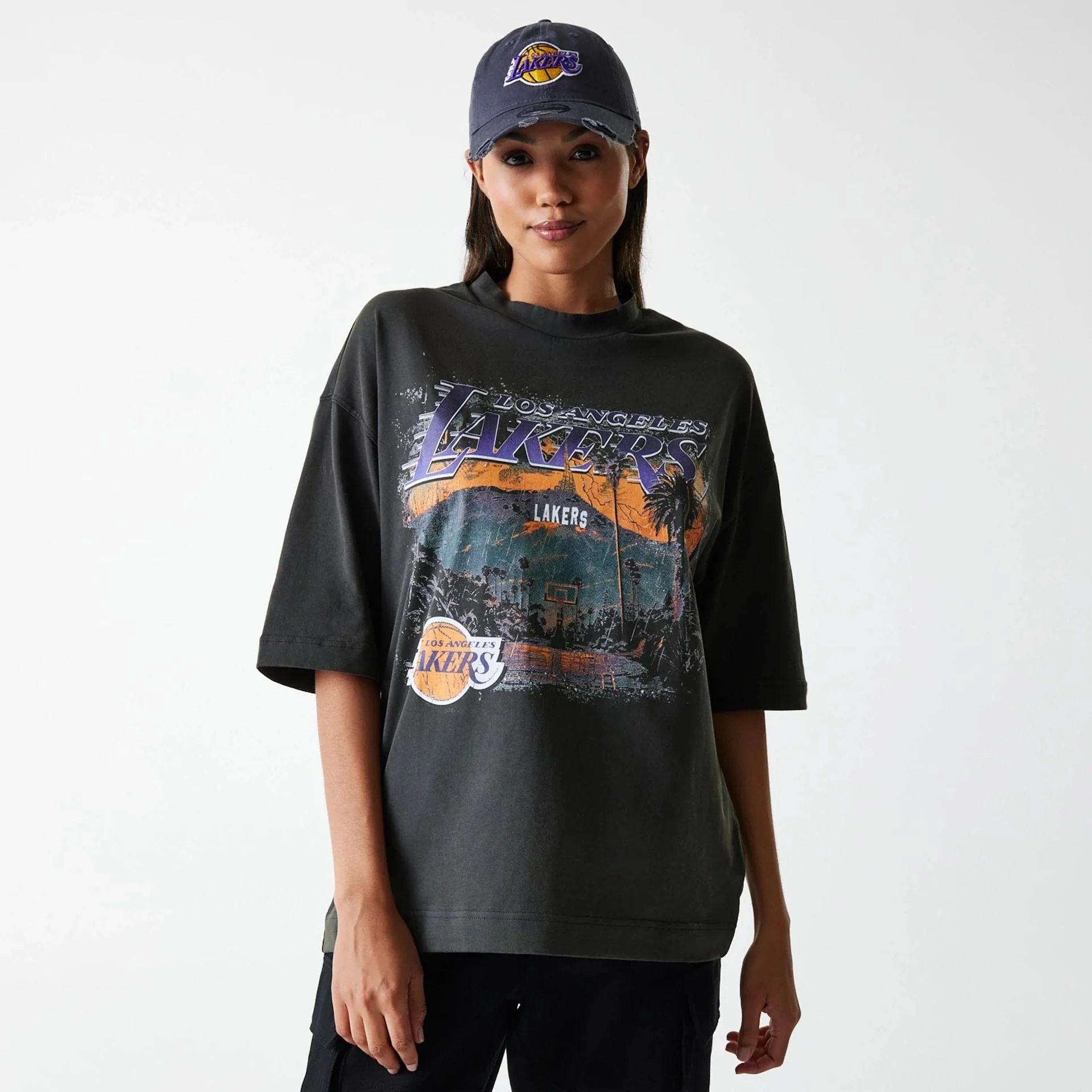 LA Lakers NBA Washed Graphic Grey T-Shirt - Image 4