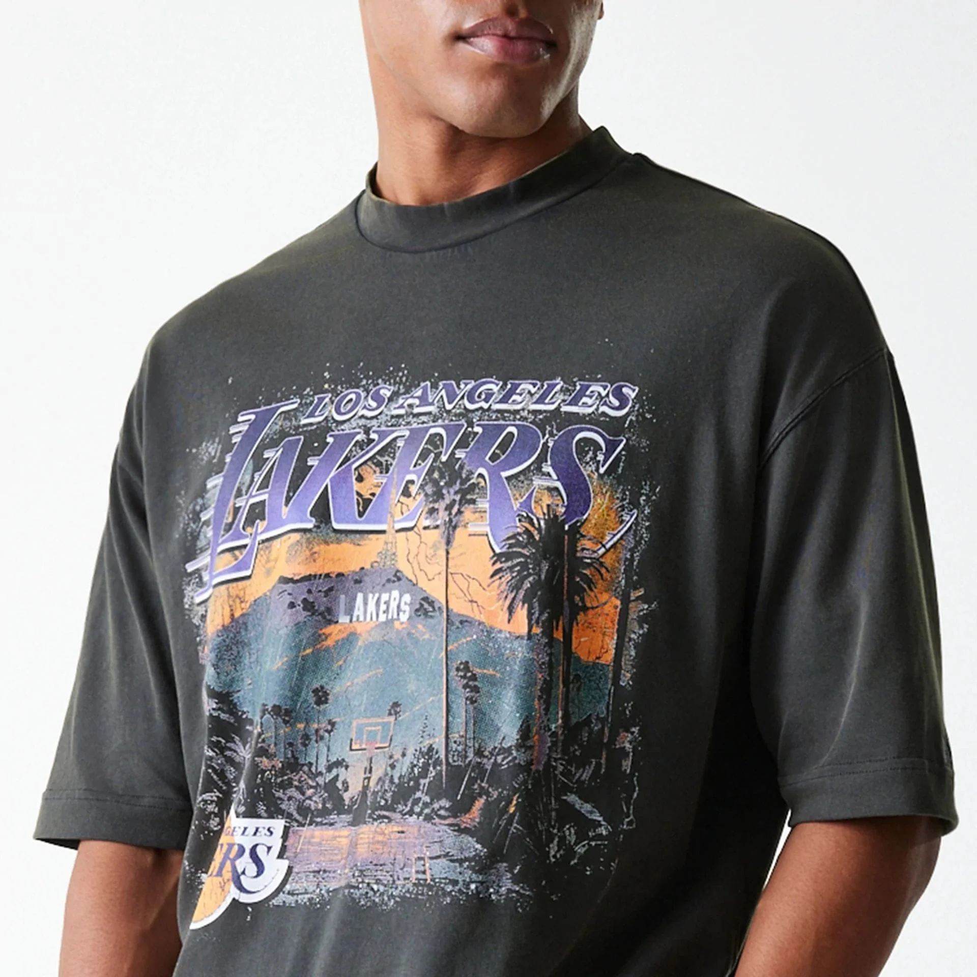 LA Lakers NBA Washed Graphic Grey T-Shirt - Image 5