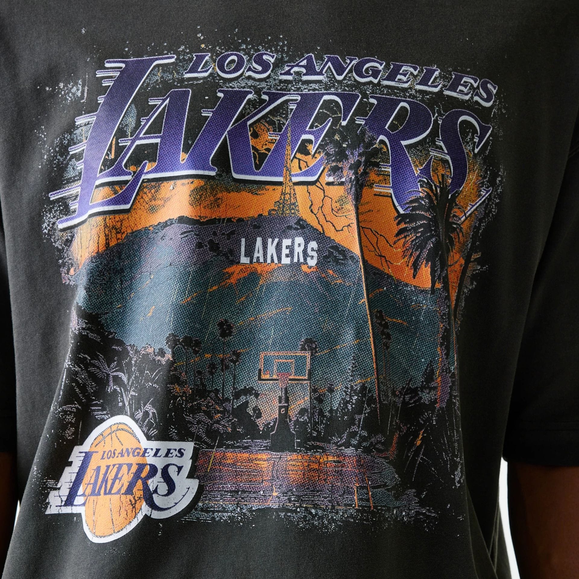 LA Lakers NBA Washed Graphic Grey T-Shirt - Image 6