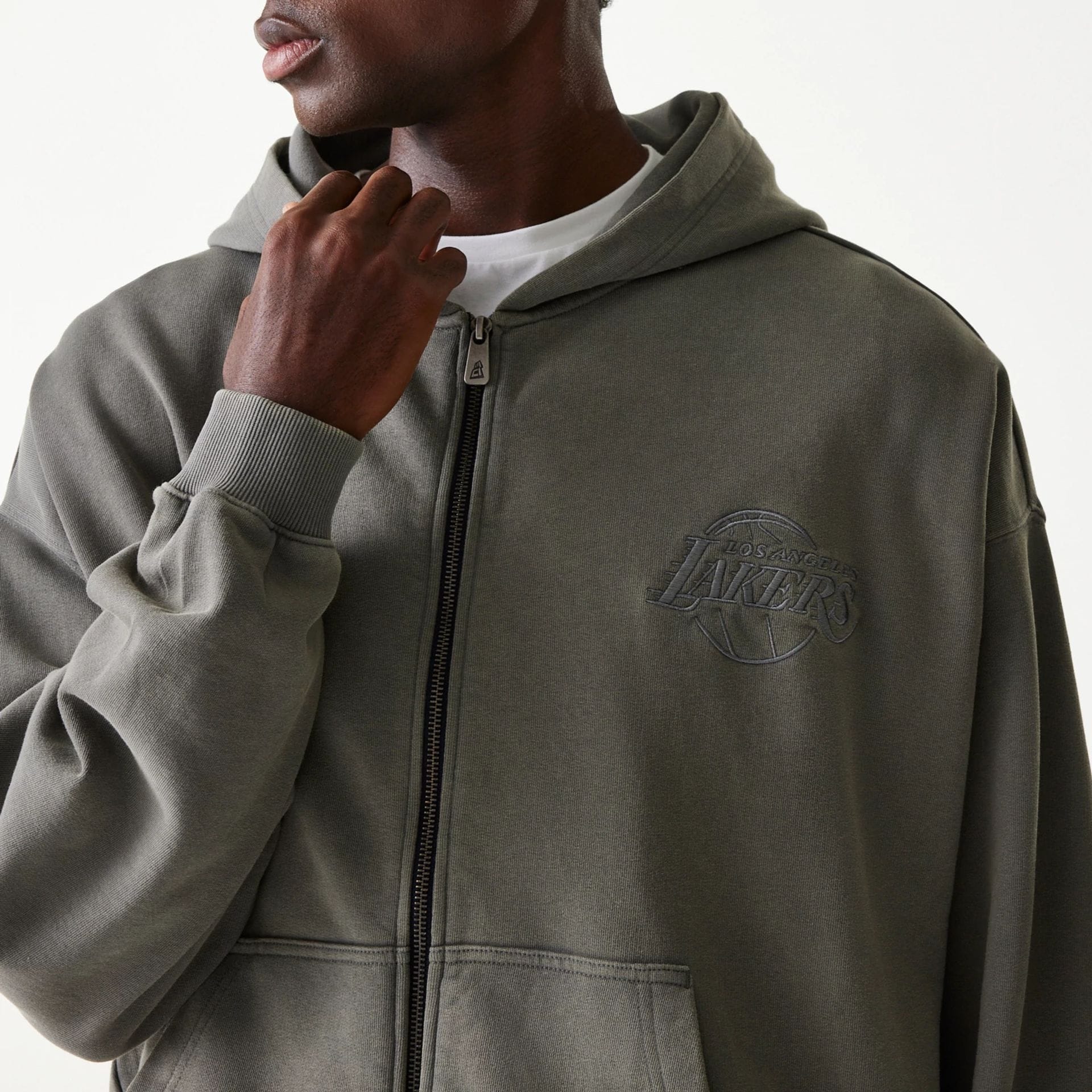 LA Lakers NBA Washed Grey Full Zip Hoodie - Image 4