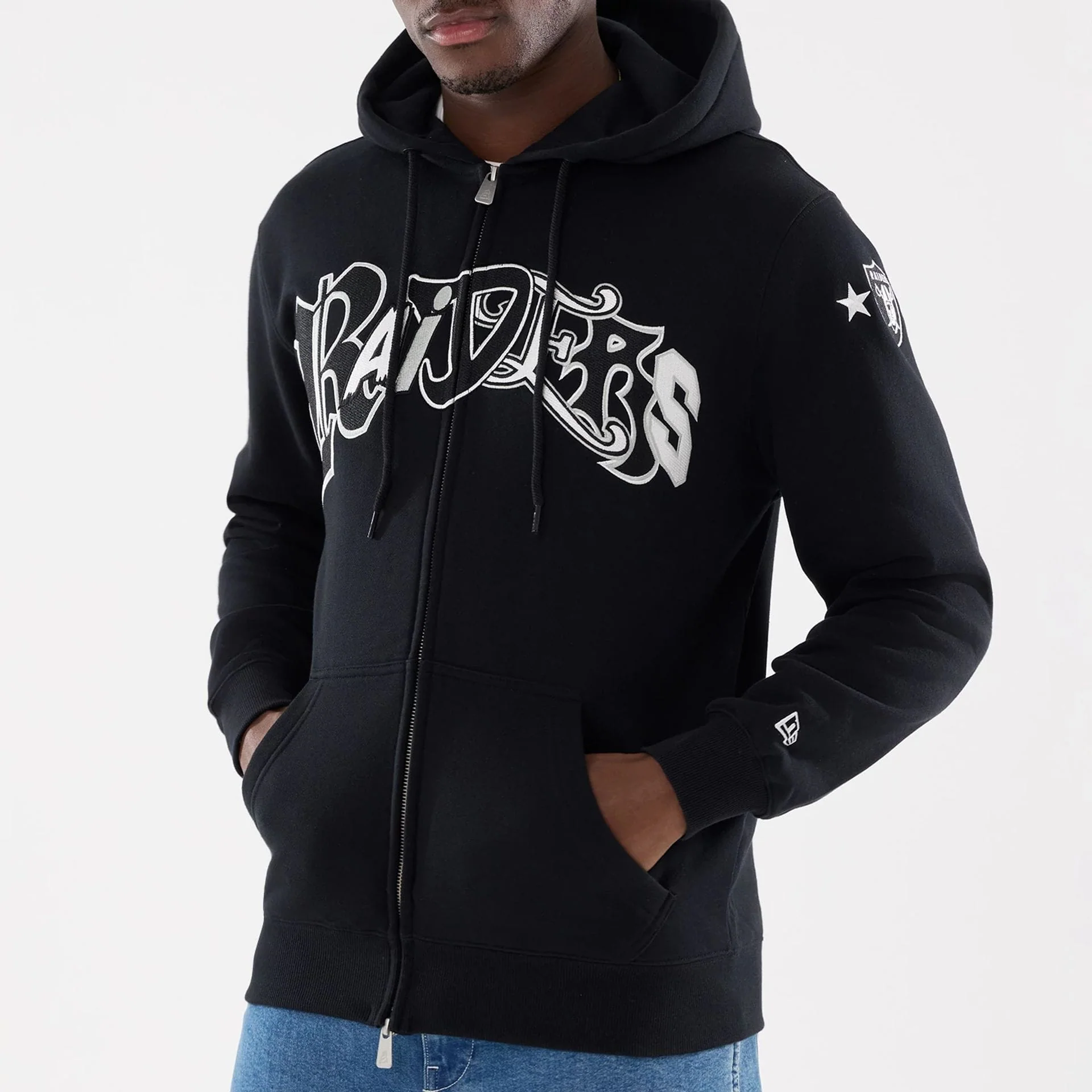 Las Vegas Raiders MLB Word Art Black 2 Way Full Zip Hoodie - Image 3
