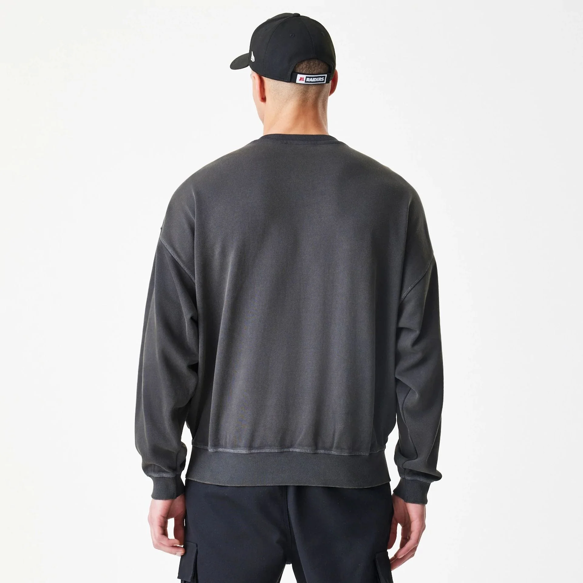 Las Vegas Raiders NFL Washed Boxy Dark Grey Oversized Crew Neck Sweater - Image 2